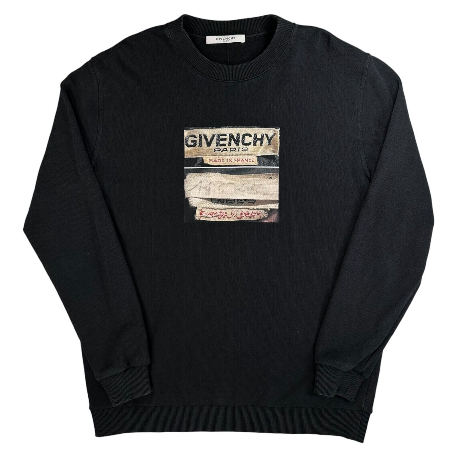 Givenchy Size L Black Sweatshirt Label Chest Logo Graphic Print Heavy Bandage