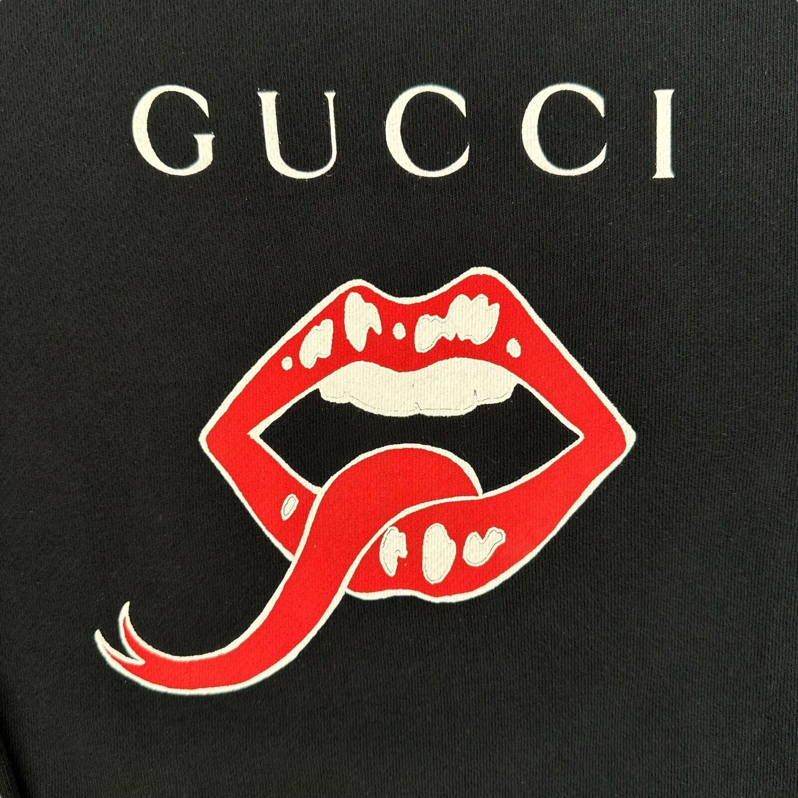 Gucci Size S Sweatshirt Black Lips/Mouth Logo Cotton Graphic Print Logo