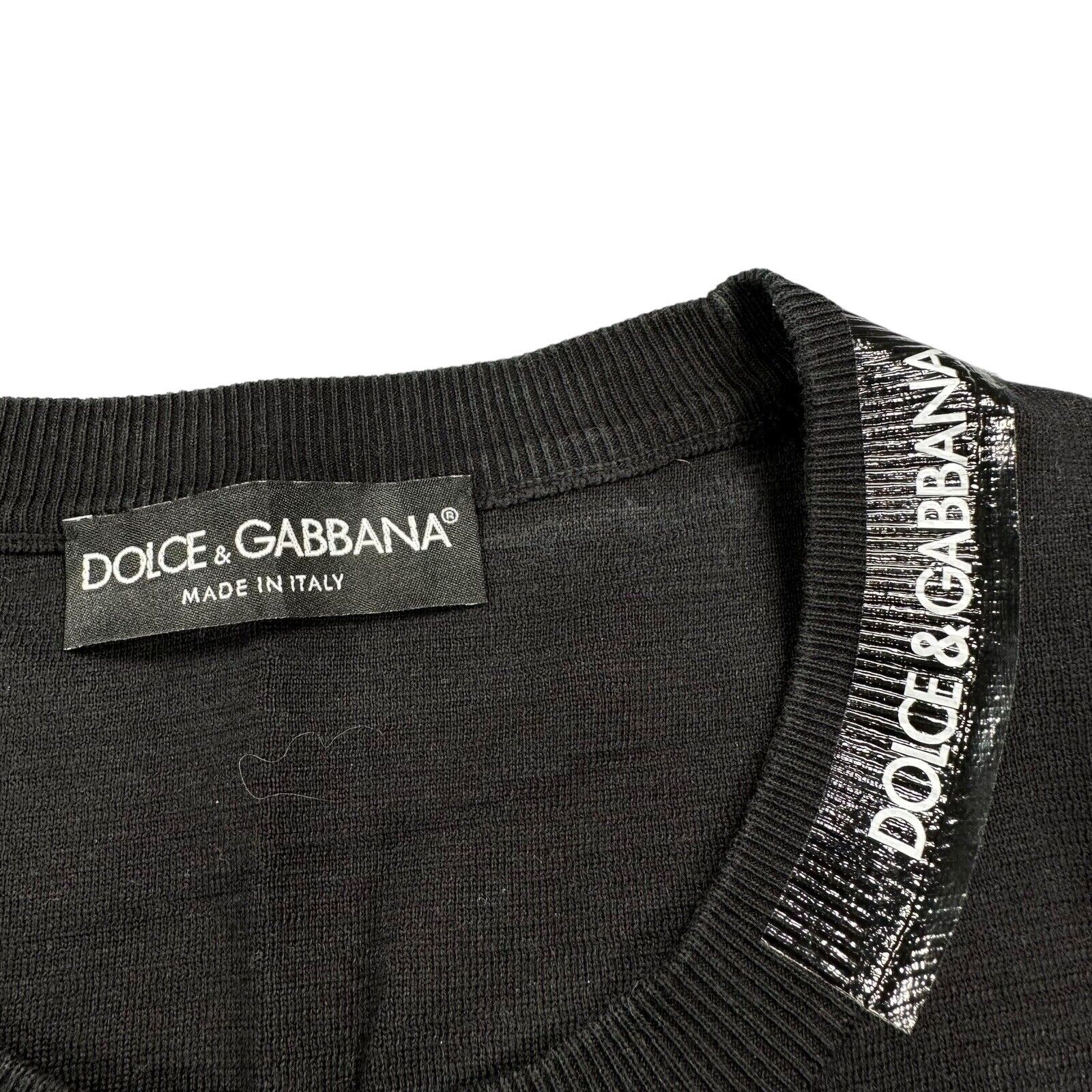 Dolce & Gabbana Size M/48 Neck Logo Graphic Taped Sweatshirt Black Cotton Crew