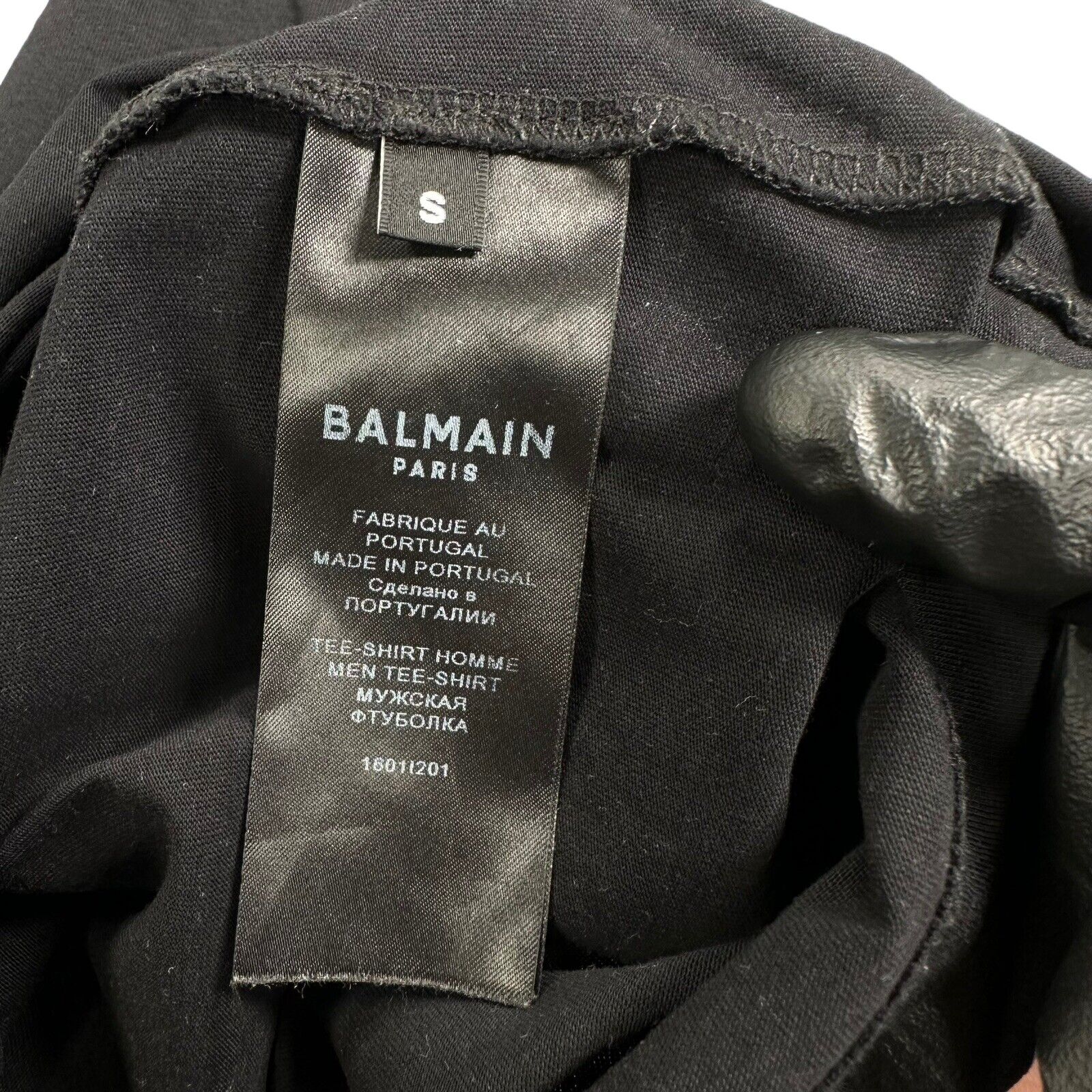 Balmain Size S T-Shirt Black Big B Graphic Print Velvet Logo Tee Cotton