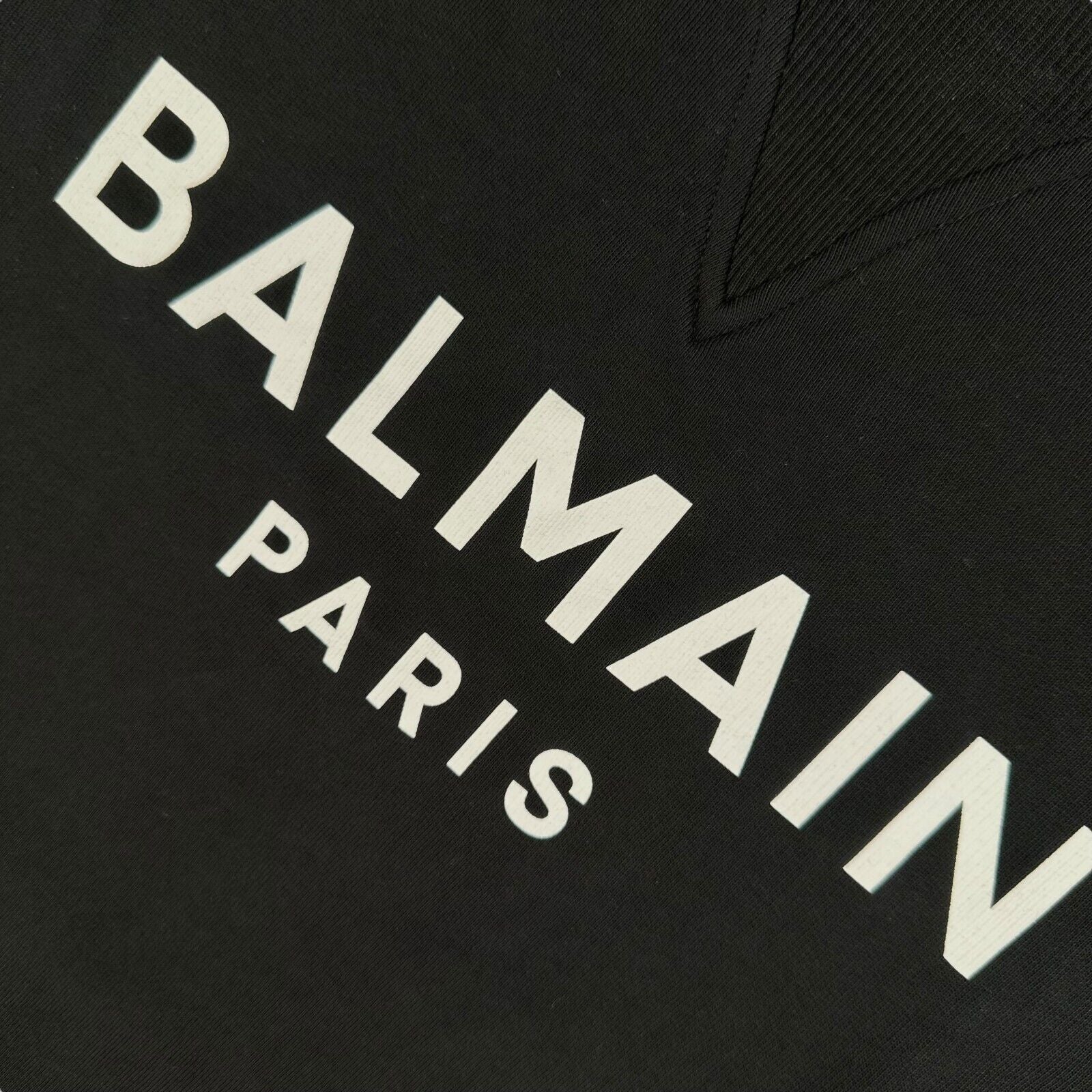 Balmain Sweatshirt Size S Black Graphic Print Block Chest Logo Heavyweight Crew