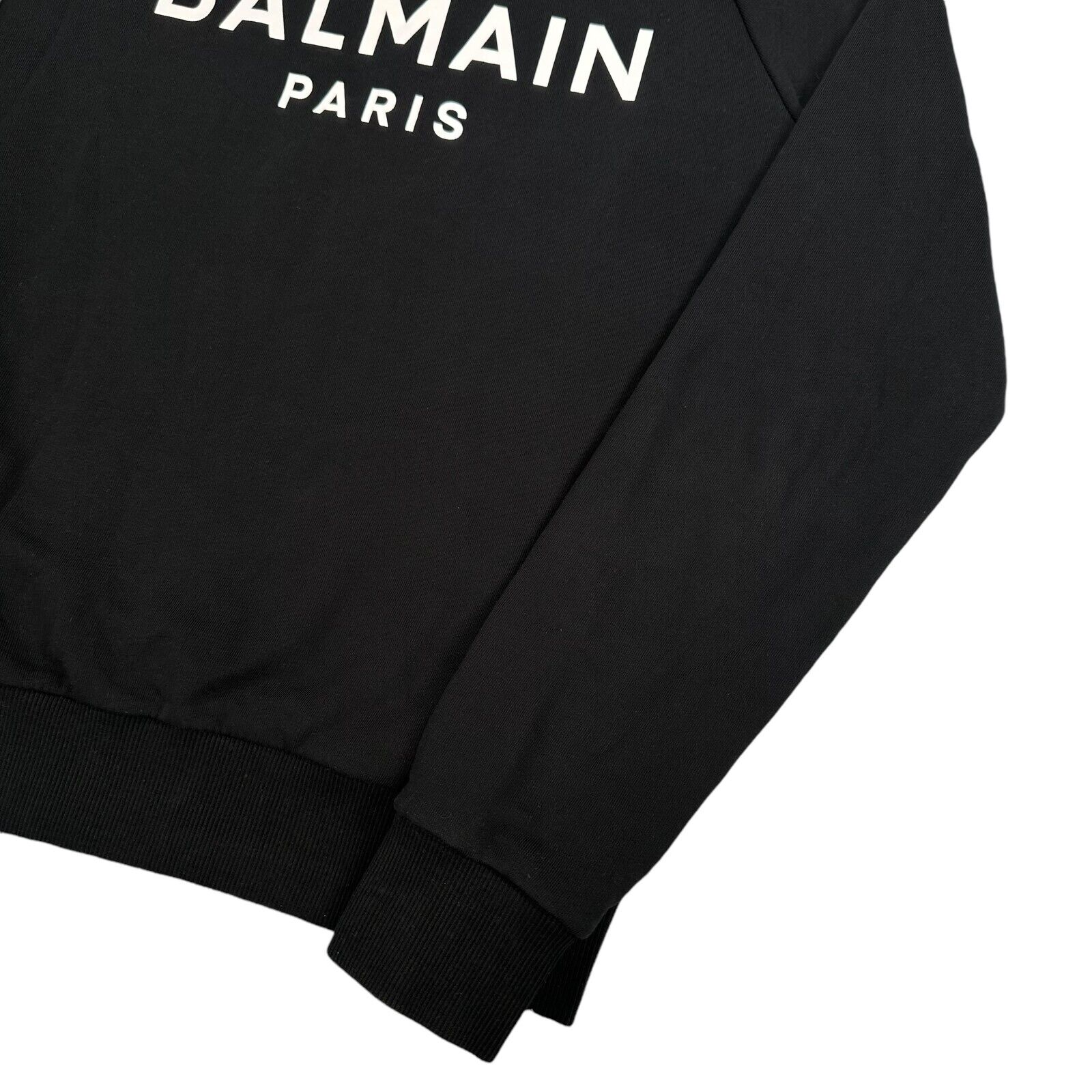 Balmain Sweatshirt Size S Black Graphic Print Block Chest Logo Heavyweight Crew