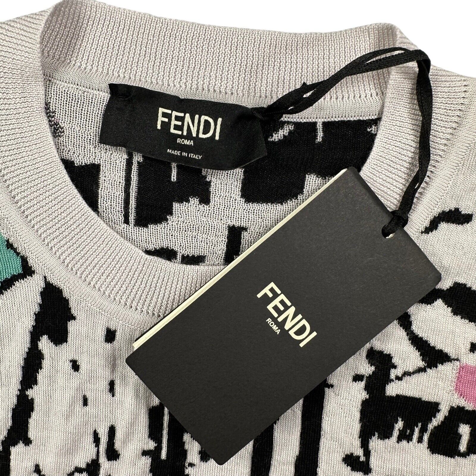 Fendi Size S Jumper Wool Lightweight Map Branded FF Logo Wool Sweatshirt BNWT