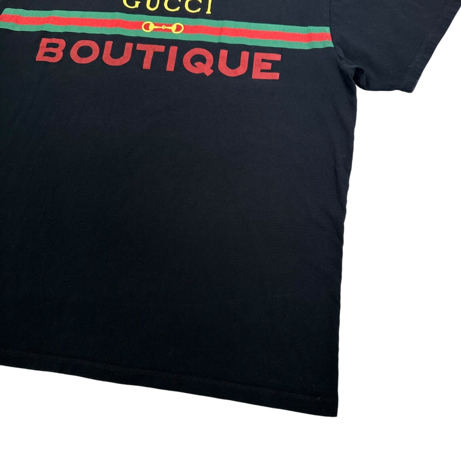 Gucci Size L T-Shirt Black Boutique Belt Buckle Graphic Print Logo Cotton Tee