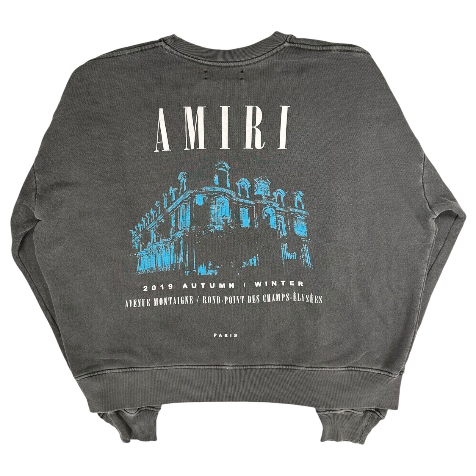 Amiri Size M Sweatshirt Dark Grey Washed Out Heavyweight Champs Elysees Logo