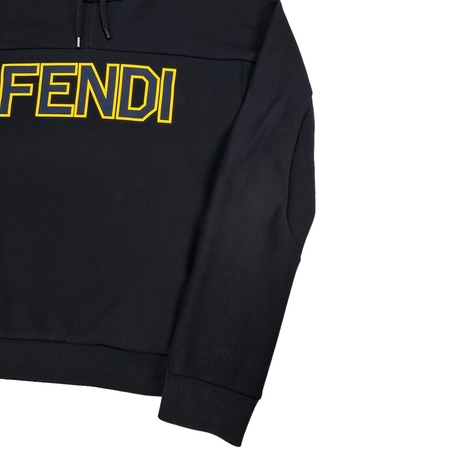 Fendi Size M Sweatshirt Navy Chest Graphic Logo Drawstring Hoodie Pullover