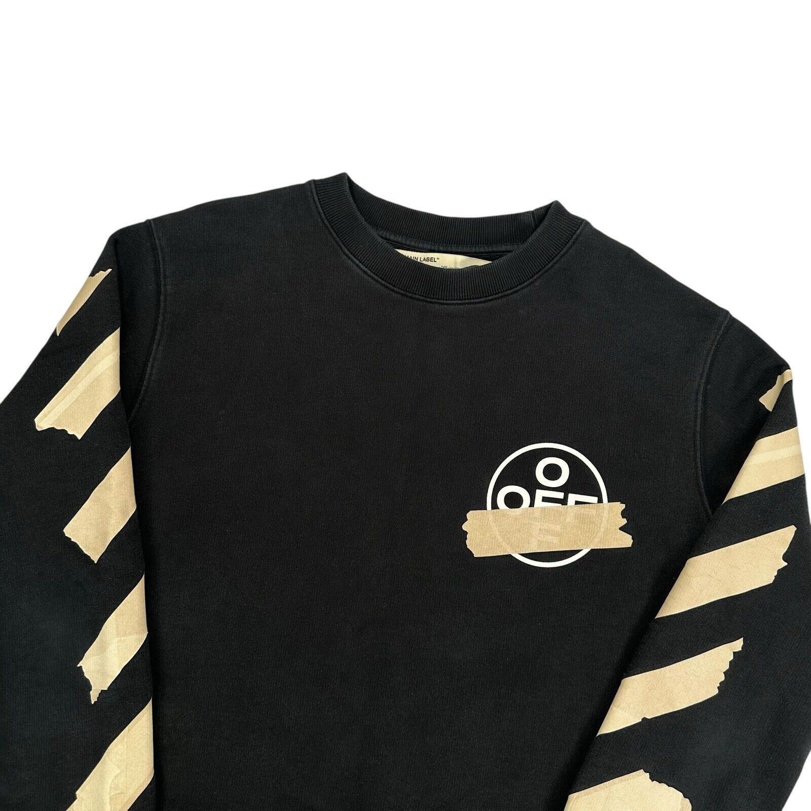 Off-White Size S Sweatshirt Black Gold Taped Sleeves Arrows Logo Heavyweight