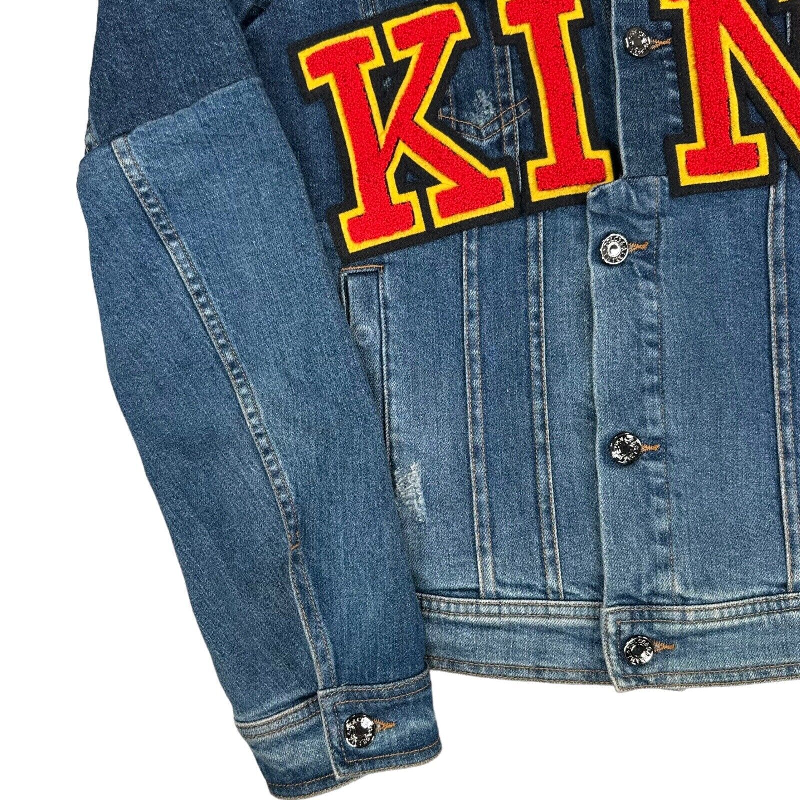 Dolce & Gabbana Size M Denim Jacket KING Reconstructed ROYALS Patch Logo Jacket