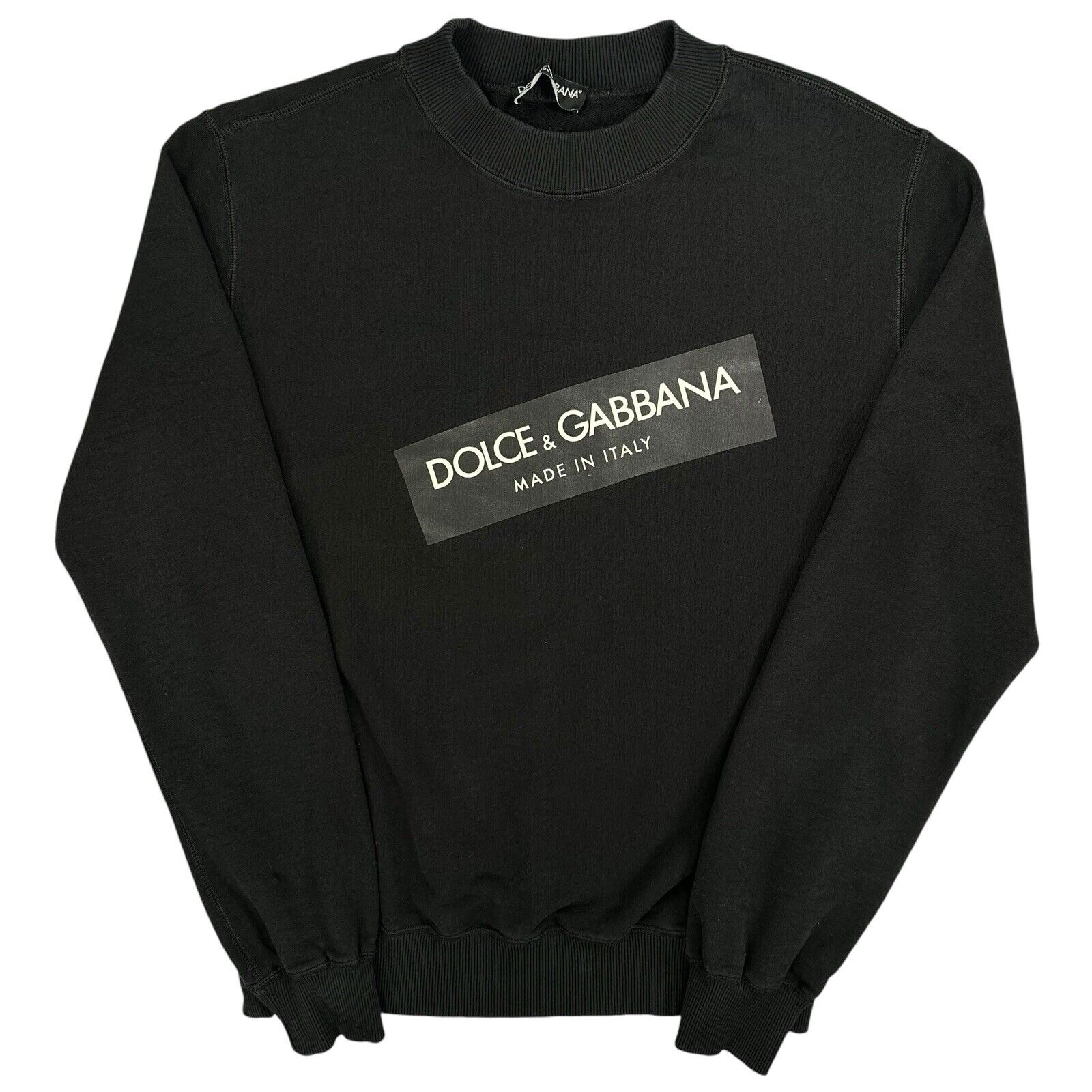 Dolce & Gabbana Size L Sweatshirt Black on Black Tape Chest Logo Pullover Crew