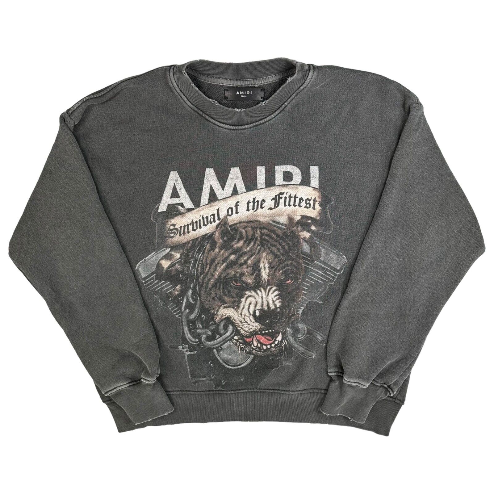 Amiri Size S Oversized Sweatshirt Black Pitbull Graphic Print Logo Distressed