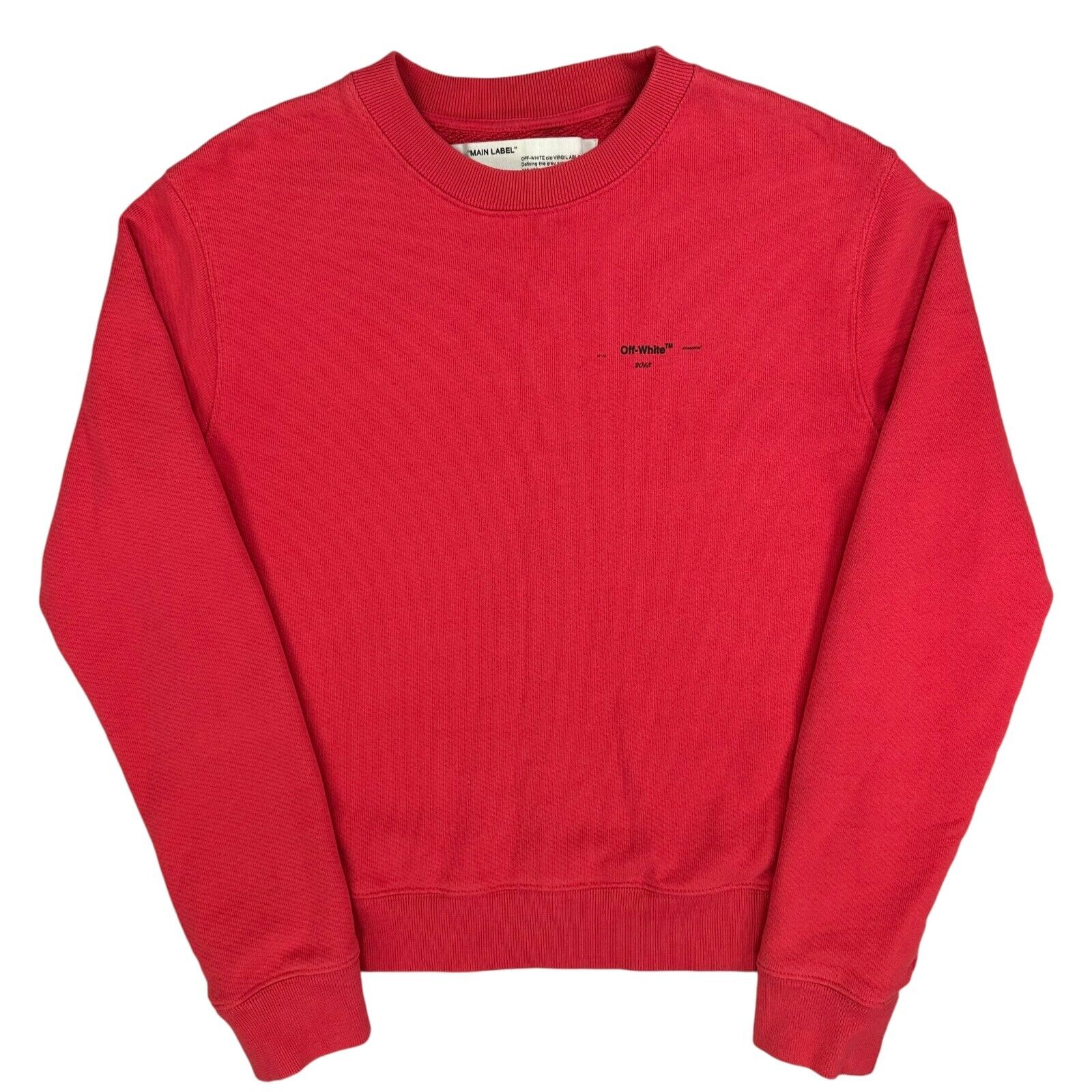 Off-White Size S Sweatshirt Red Subtle Graphic Print Small Logo Crewneck