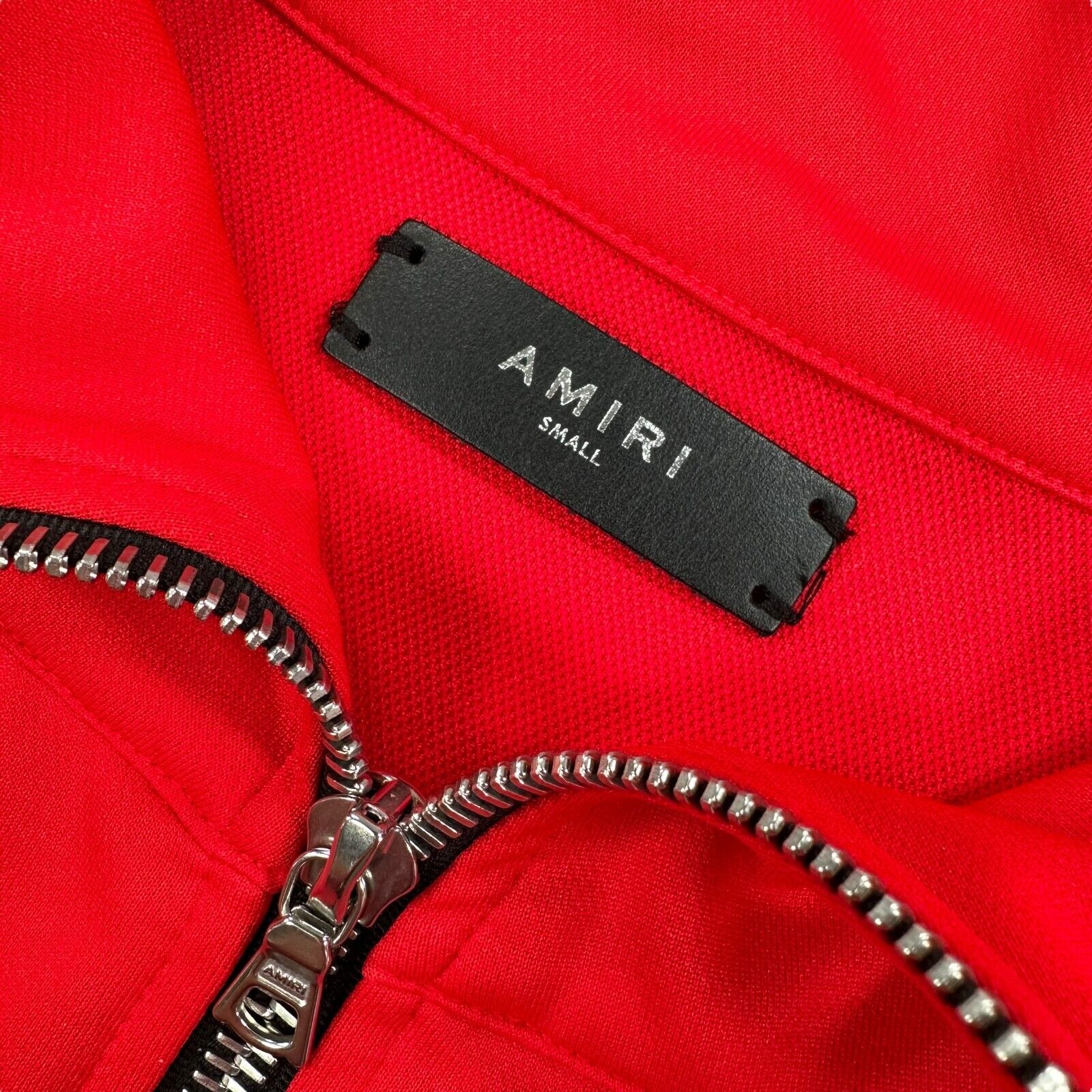 Amiri Size S Oversized Red Track Jacket Leather Taped Sleeves with Embroidery