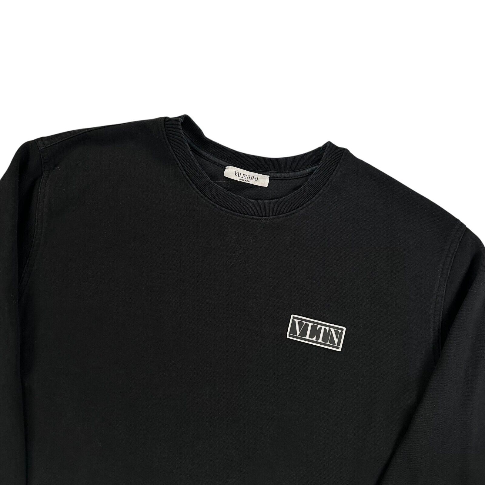 Valentino Size M Sweatshirt Black Small VLTN Right Chest Logo Subtle Crewneck