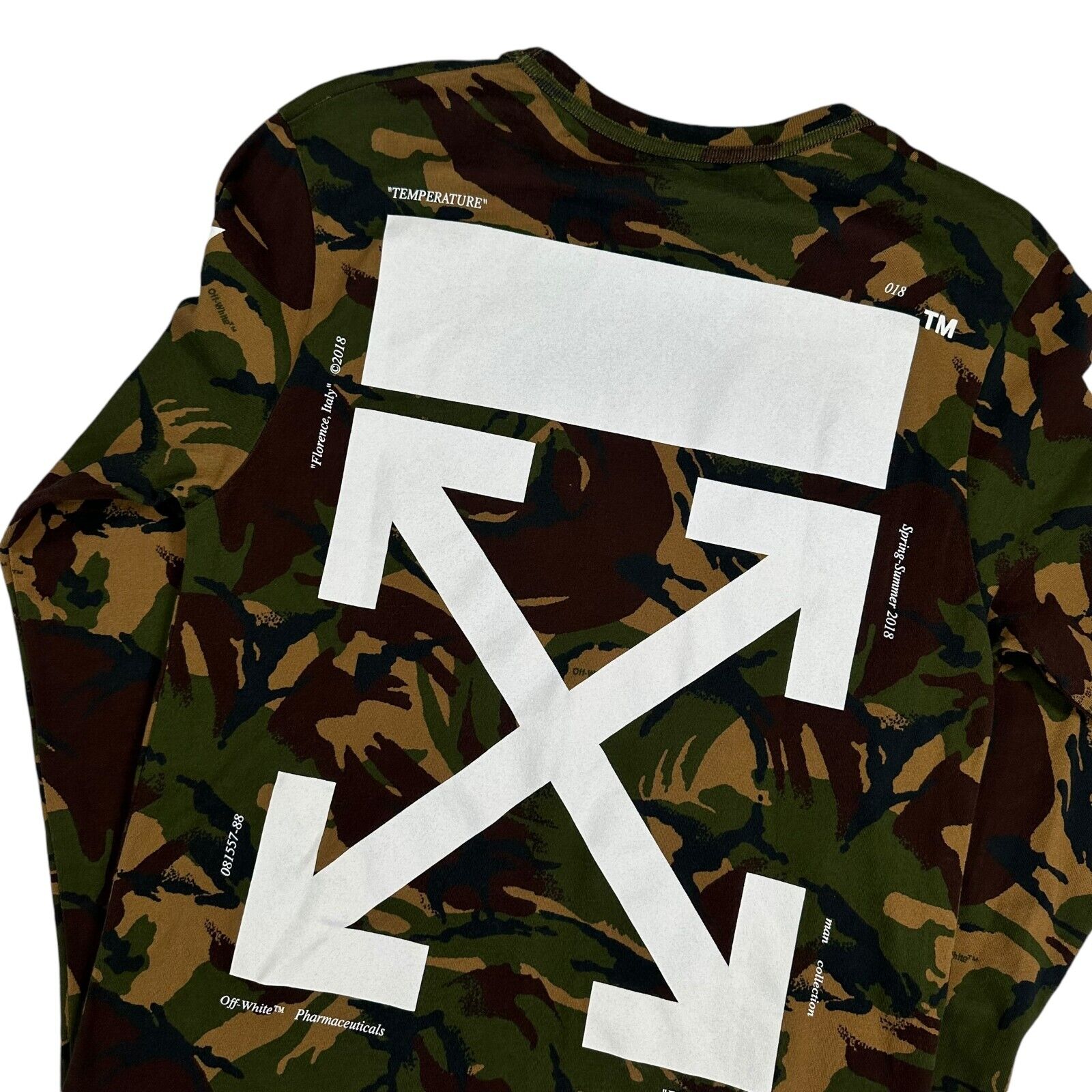 Off-White Size XS Long Sleeve T-Shirt Camo Brown Lightweight Arrows Logo Tee