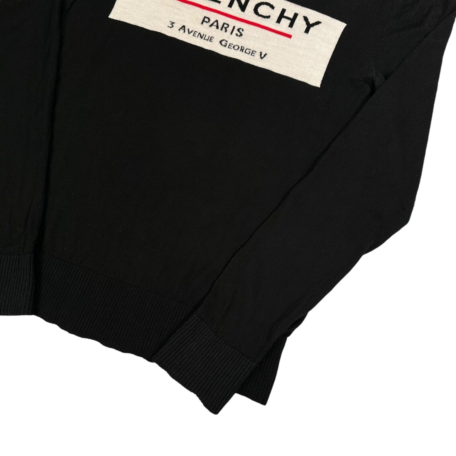 Givenchy Size L Jumper Black Wool Label Chest Logo Embroidered Knit Sweatshirt