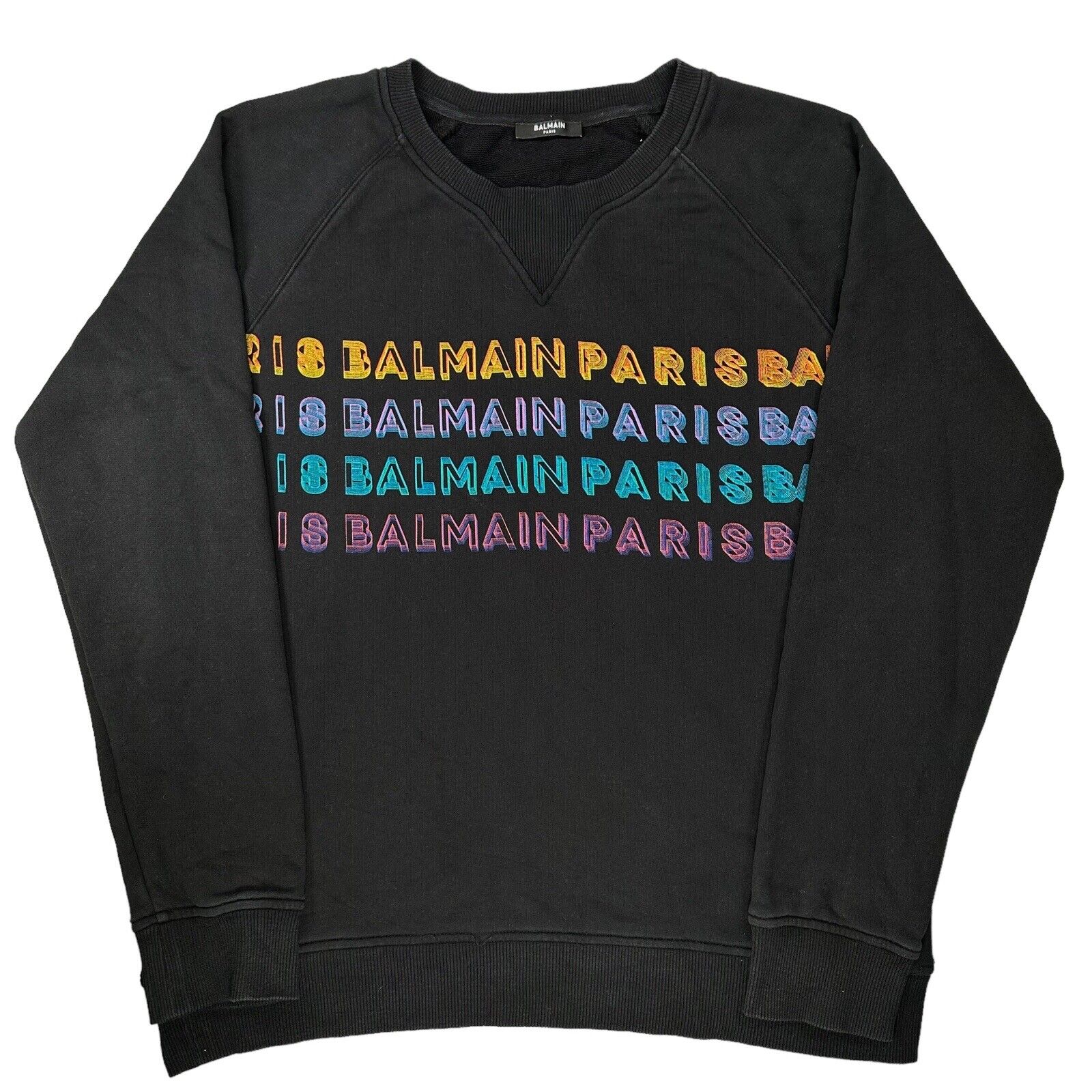 Balmain Sweatshirt Black Multicoloured Repeat Logo Size XL Crewneck