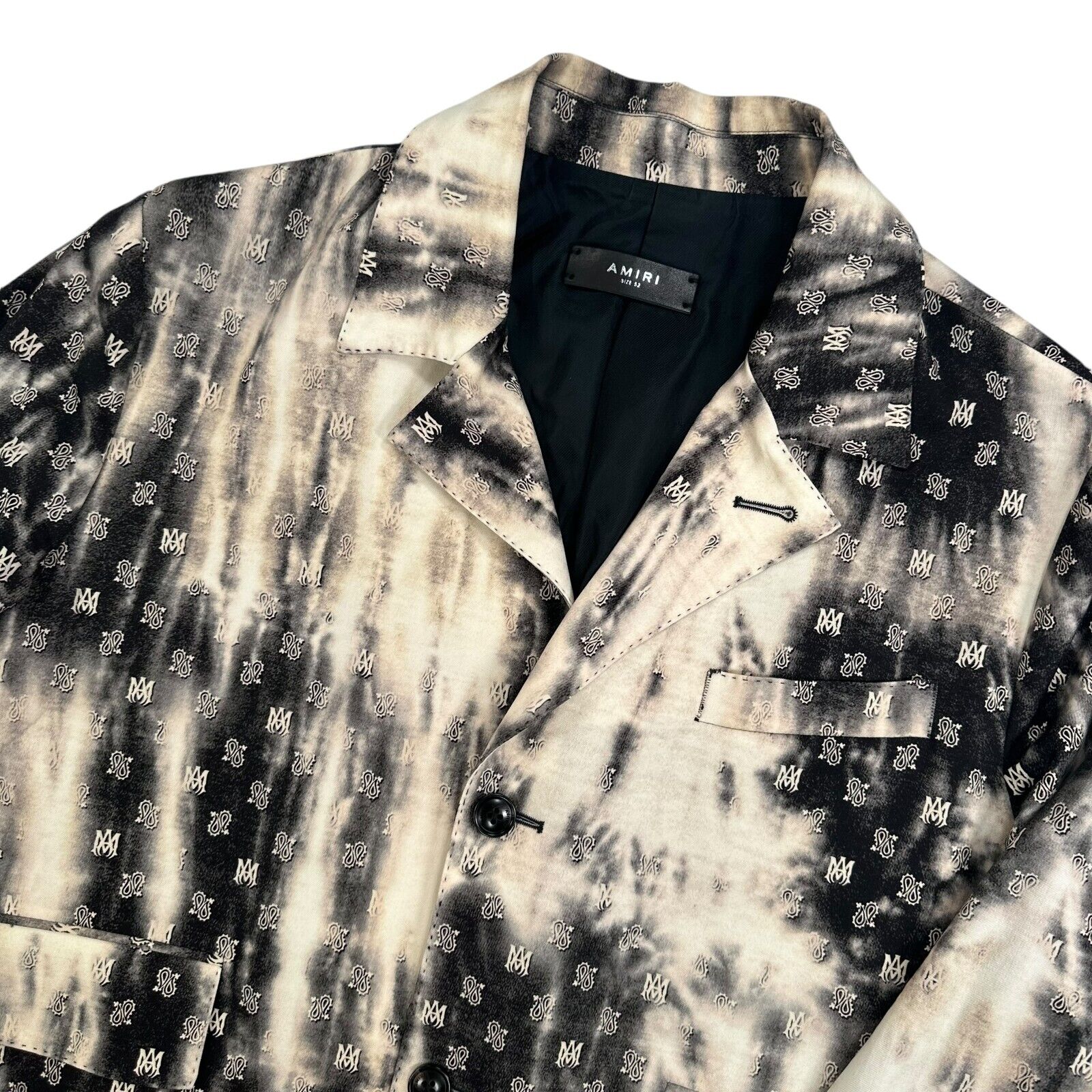 Amiri Size XL Jacket Black/White Tie-Dye Button Up Blazer Style Trucker Jacket