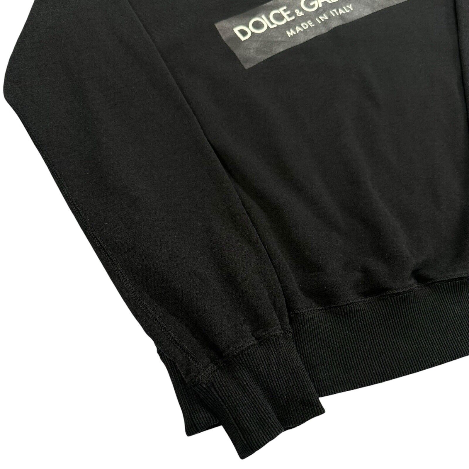 Dolce & Gabbana Size L Sweatshirt Black on Black Tape Chest Logo Pullover Crew