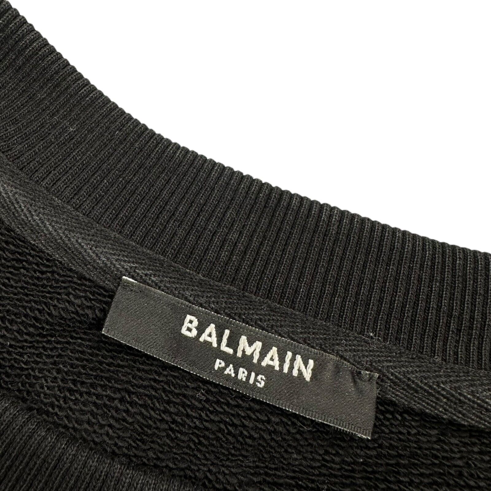 Balmain Sweatshirt Size S Black Graphic Print Block Chest Logo Heavyweight Crew