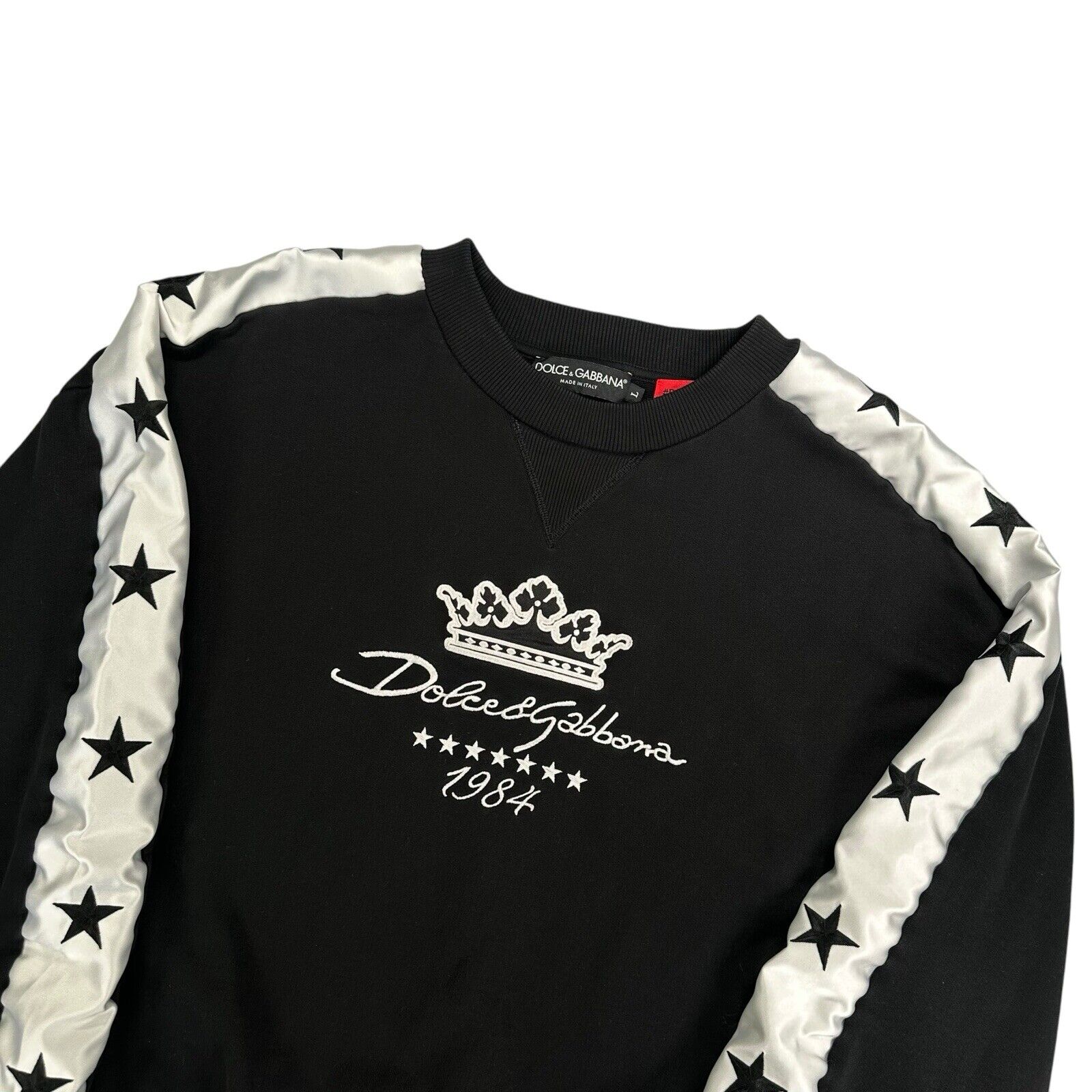 Dolce & Gabbana Size L Sweatshirt Black Crown 1984 Taped Stars Logo Crewneck