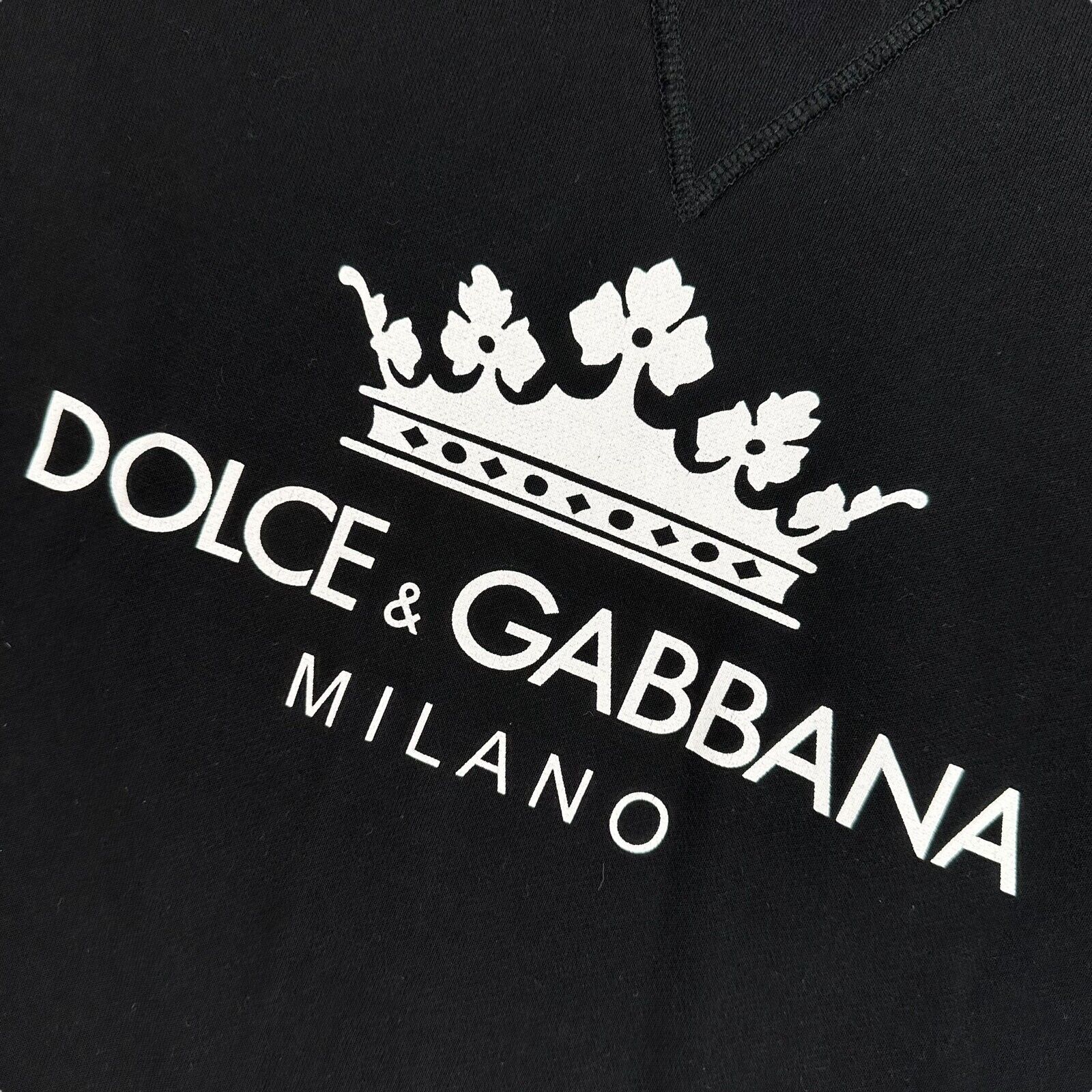 Dolce & Gabbana Size S Black Sweatshirt Graphic Print Crown Milano Logo Crewneck