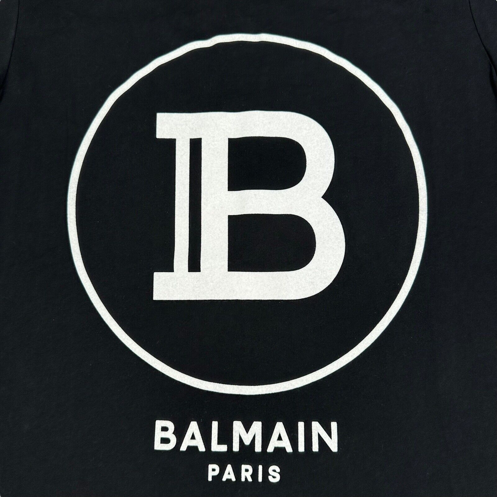 Balmain Size S T-Shirt Black Big B Graphic Print Velvet Logo Tee Cotton