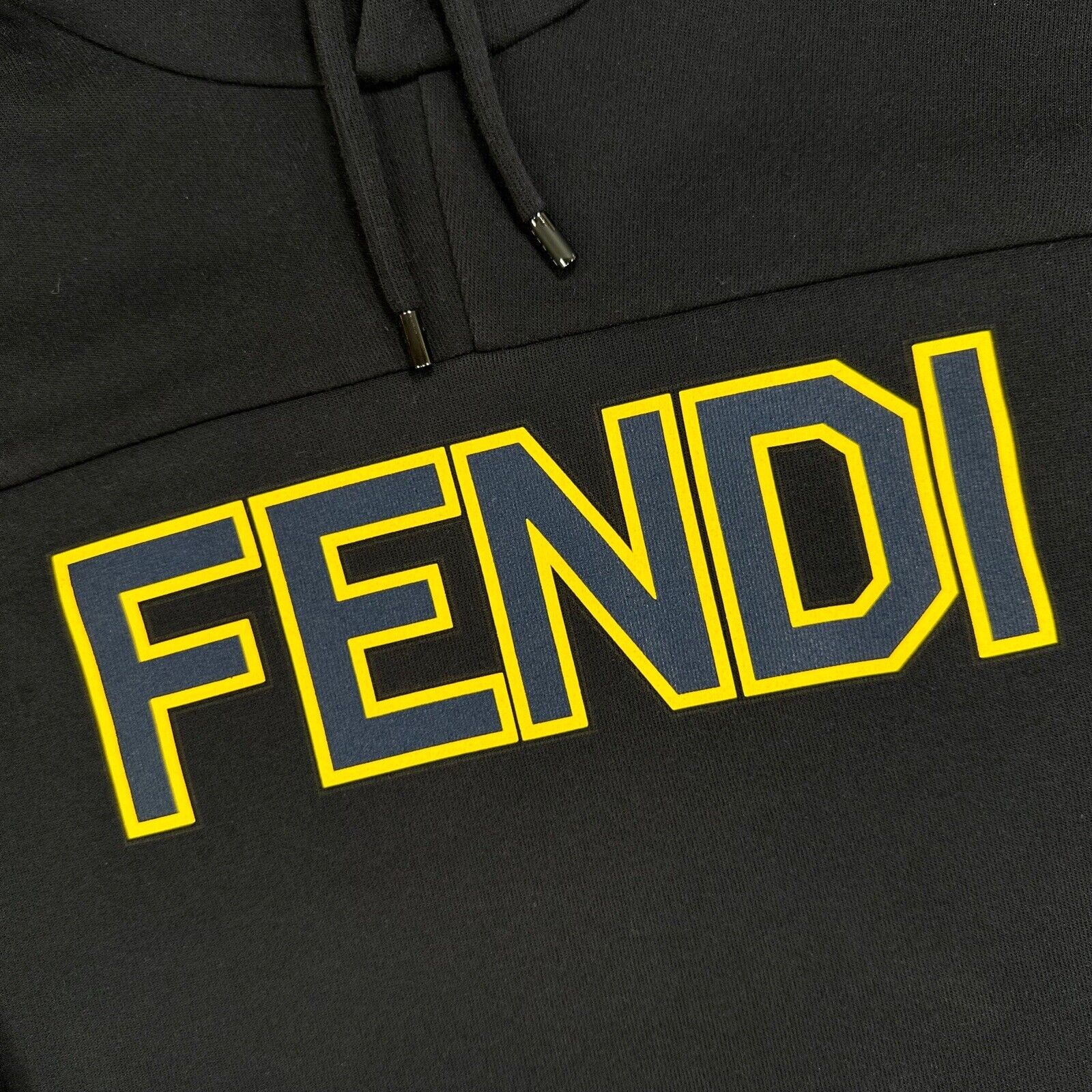 Fendi Size M Sweatshirt Navy Chest Graphic Logo Drawstring Hoodie Pullover