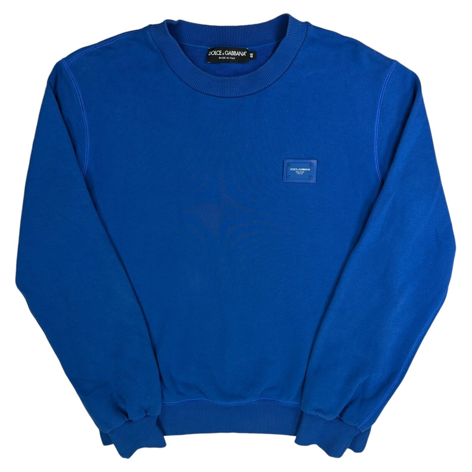 Dolce & Gabbana Size M Sweatshirt Blue on Blue Plaque Logo Heavyweight Crewneck