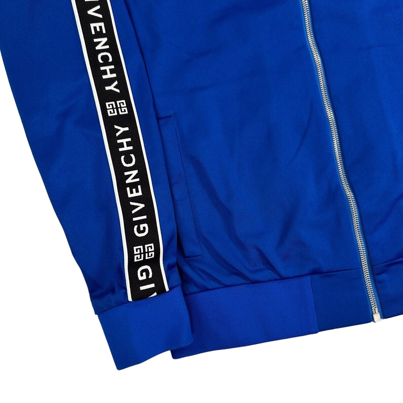 Givenchy Size S Track Jacket Blue Taped Sleeve Logo GG Zip Up Embroidered