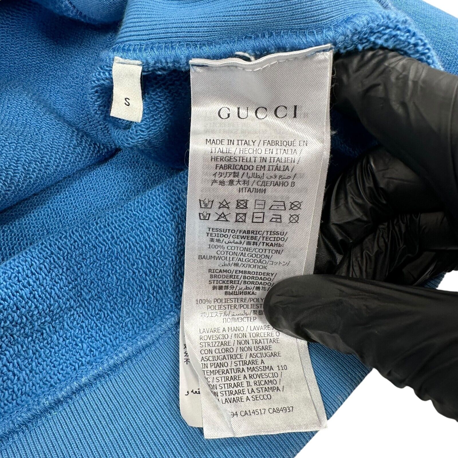 Gucci Size S Sweatshirt Baby Blue Embroidered Gucci Band Stars Logo Drawstring