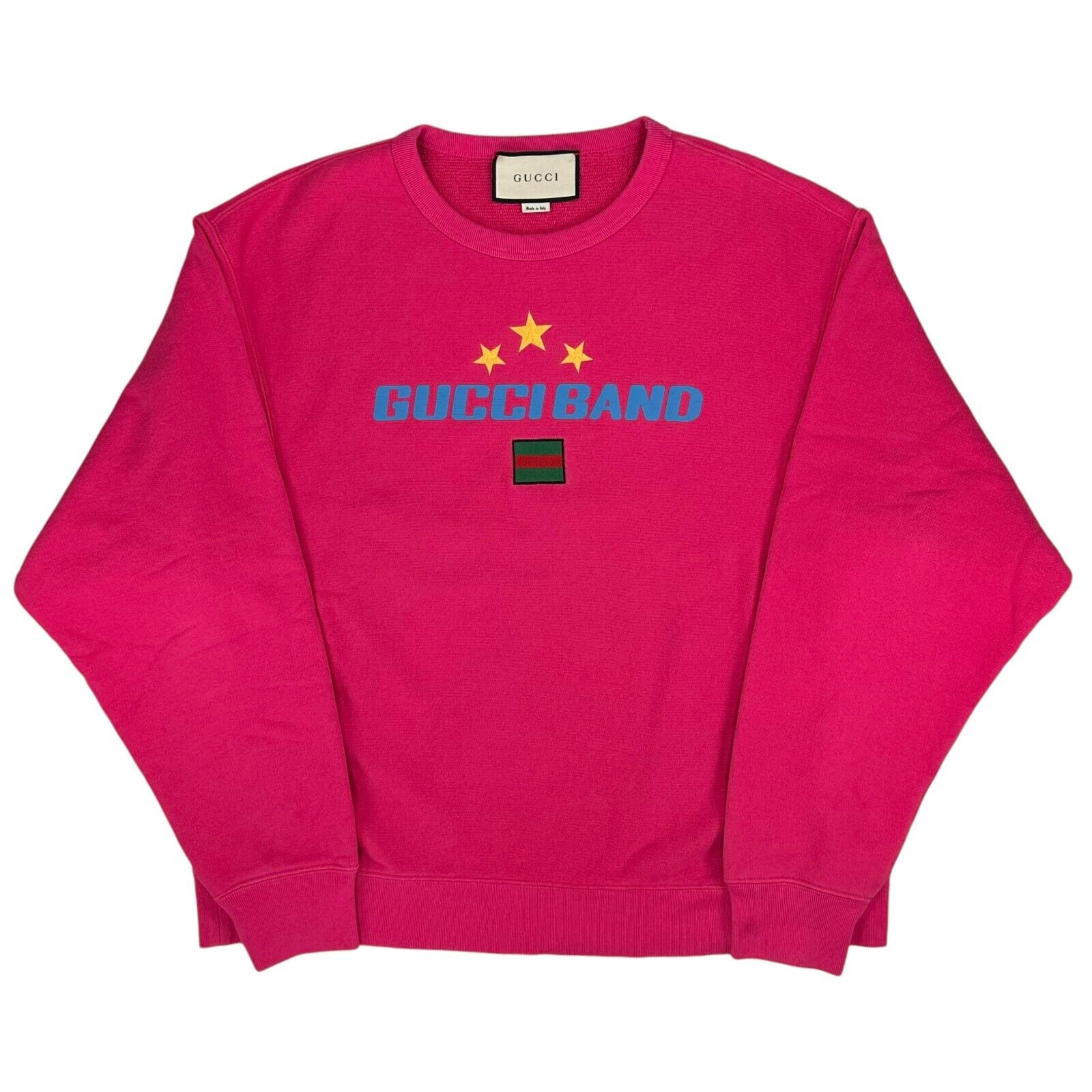 Gucci Size M Sweatshirt Pink Gucci Band Embroidered Stars Logo Cotton Crewneck