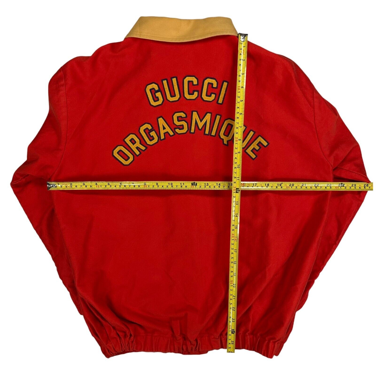 Gucci Size S Jacket Deep Orange Orgasmique Block Logo Striped Yellow Detailing