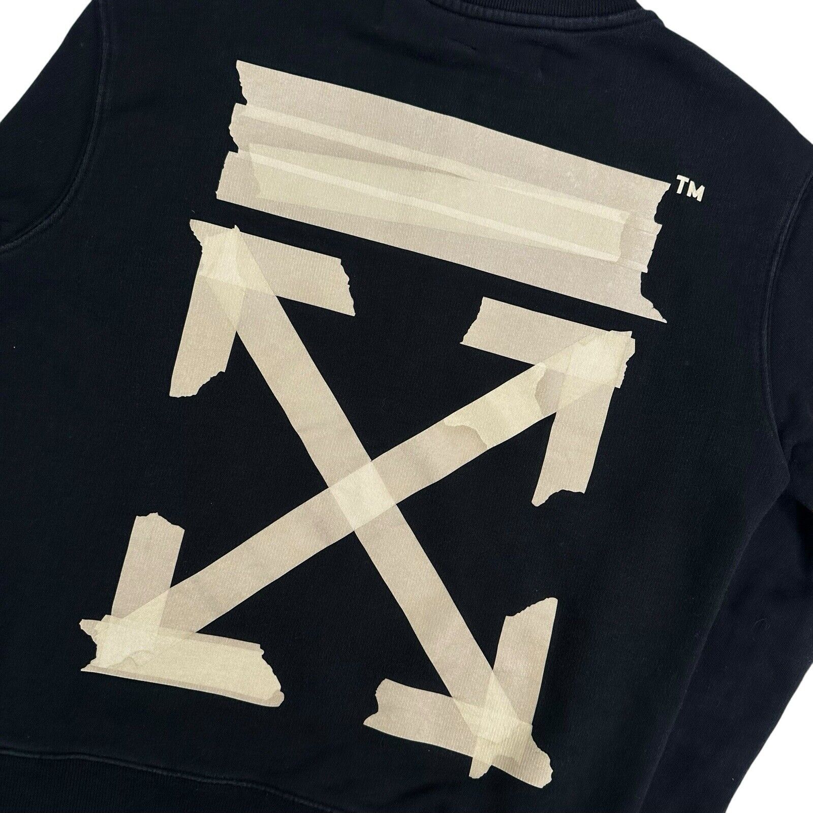 Off-White Size S Sweatshirt Black Gold Taped Sleeves Arrows Logo Heavyweight