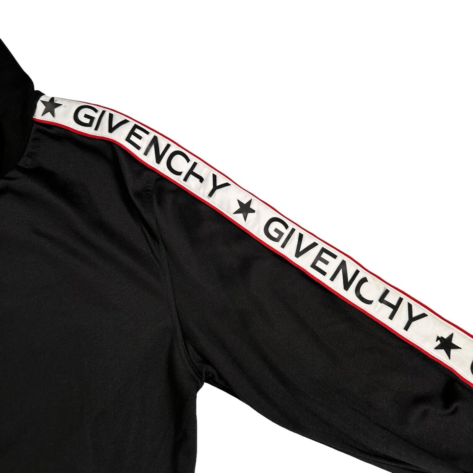 Givenchy Size L Black Track Jacket Plastic Taped Sleeve Logos Zip Up