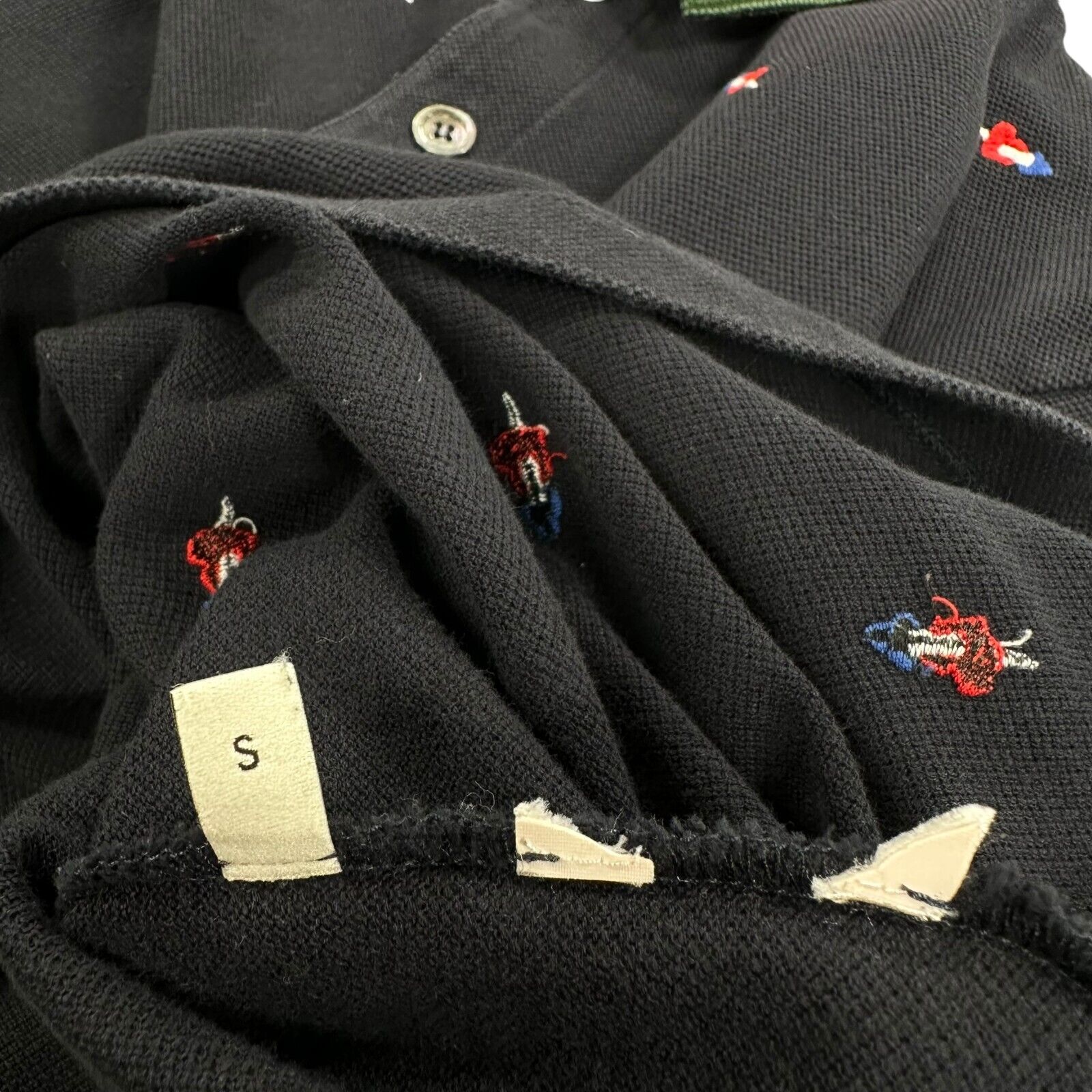 Gucci Size S Polo Shirt Navy Fully Embroidered Arrow/Heart Logo Taped Collar