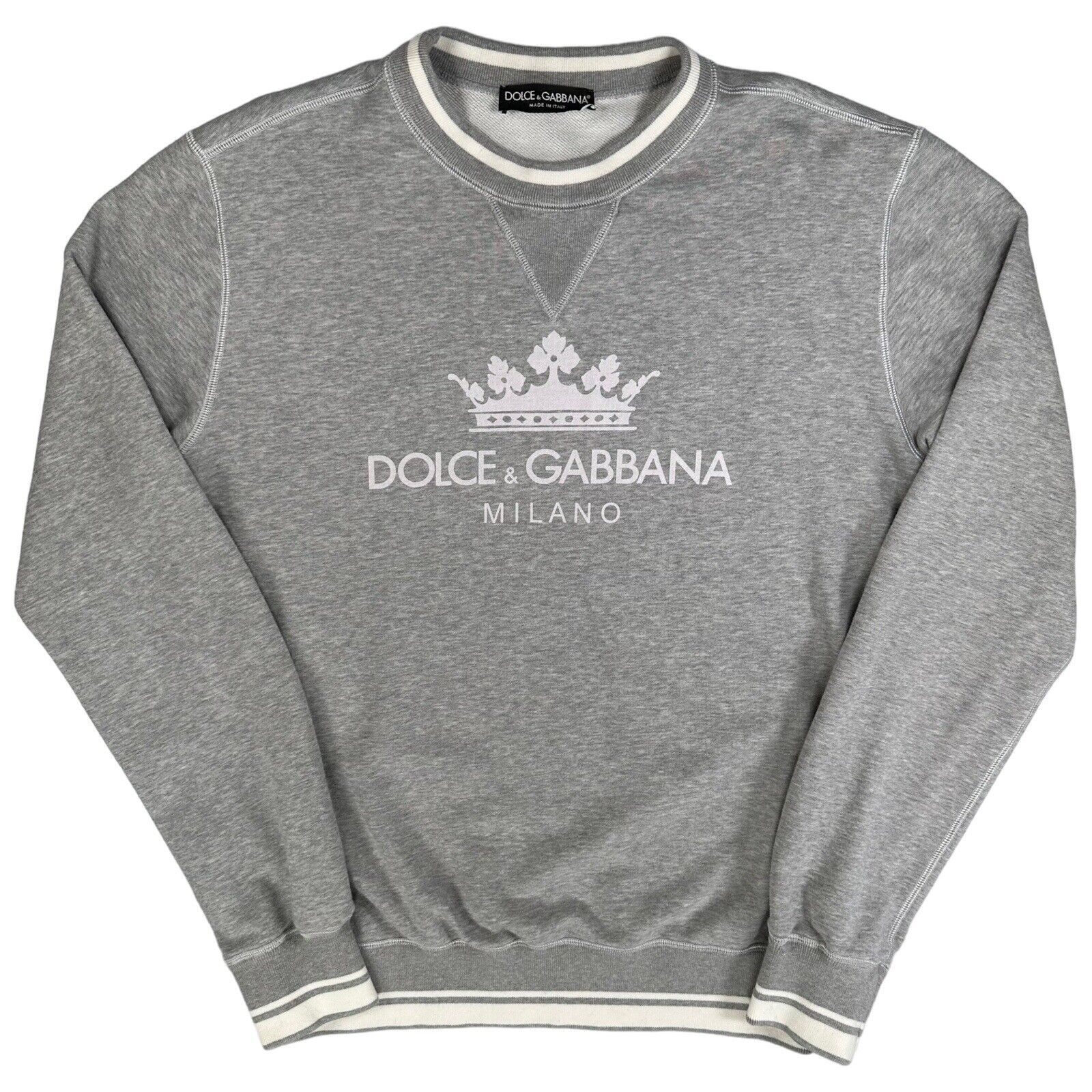 Dolce & Gabbana Size M Sweatshirt Grey Milano Crown Logo Graphic Print Crewneck