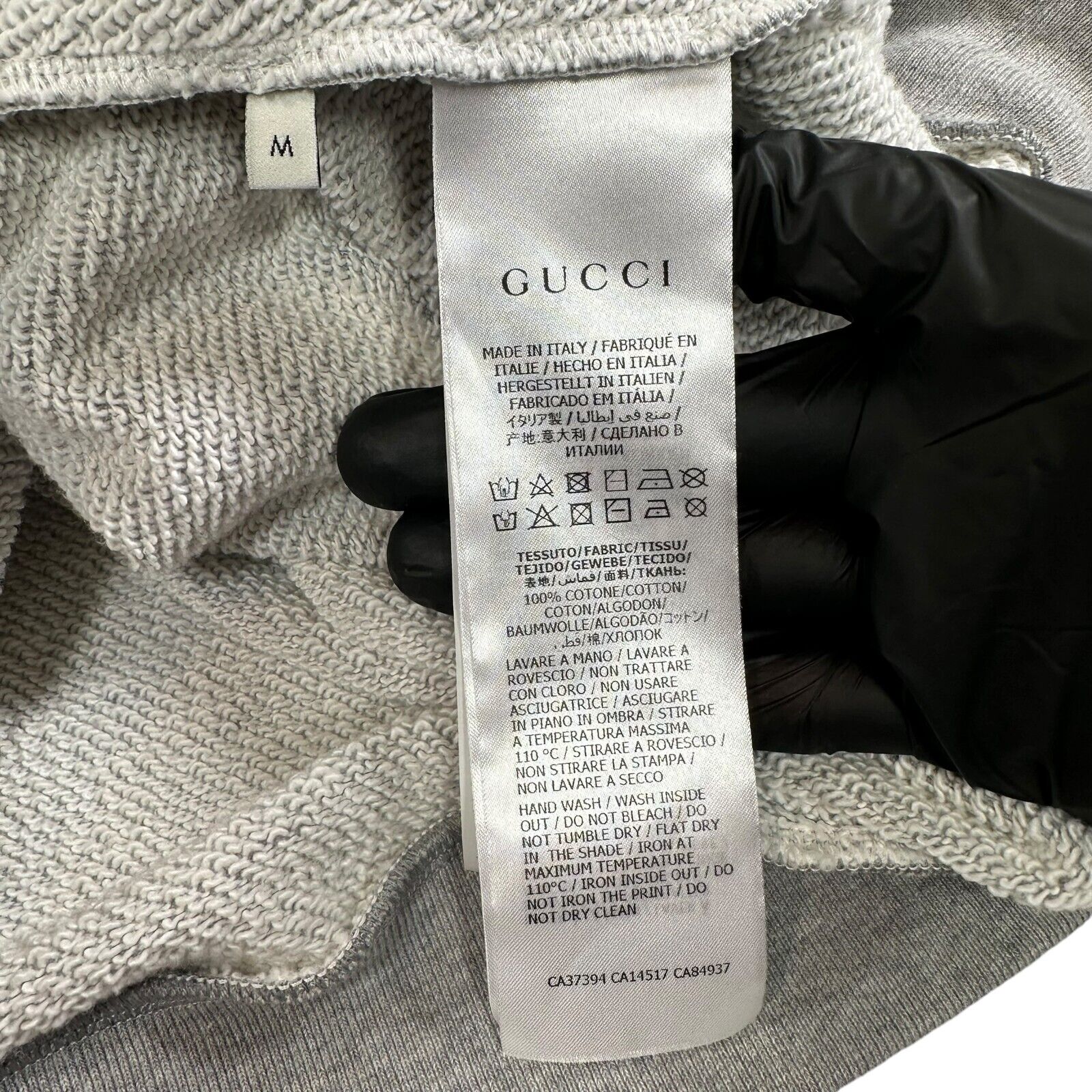 Gucci Size M Grey Sweatshirt Relaxed Fit Vertical Logo Graphic Print Drawstring