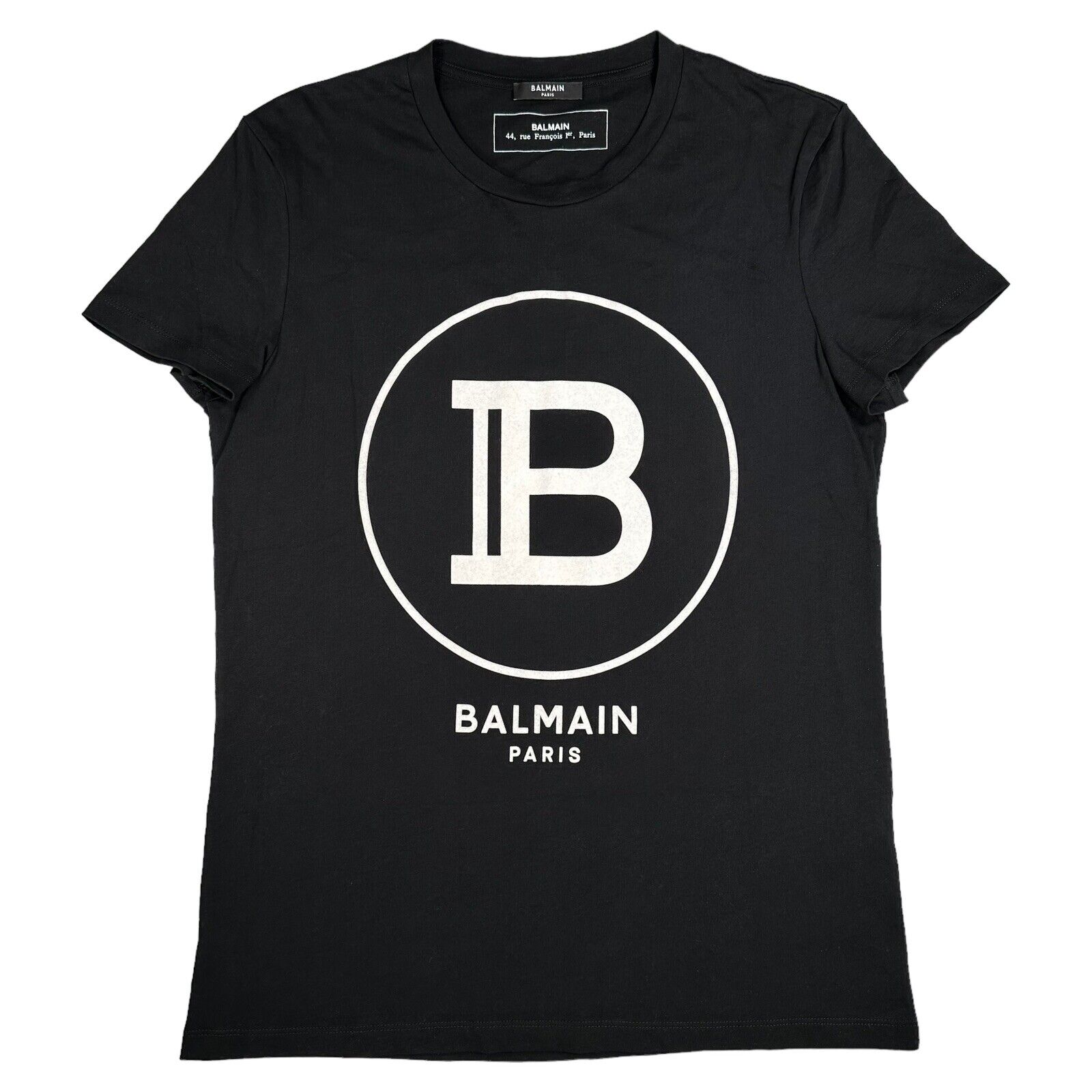 Balmain Size S T-Shirt Black Big B Graphic Print Velvet Logo Tee Cotton