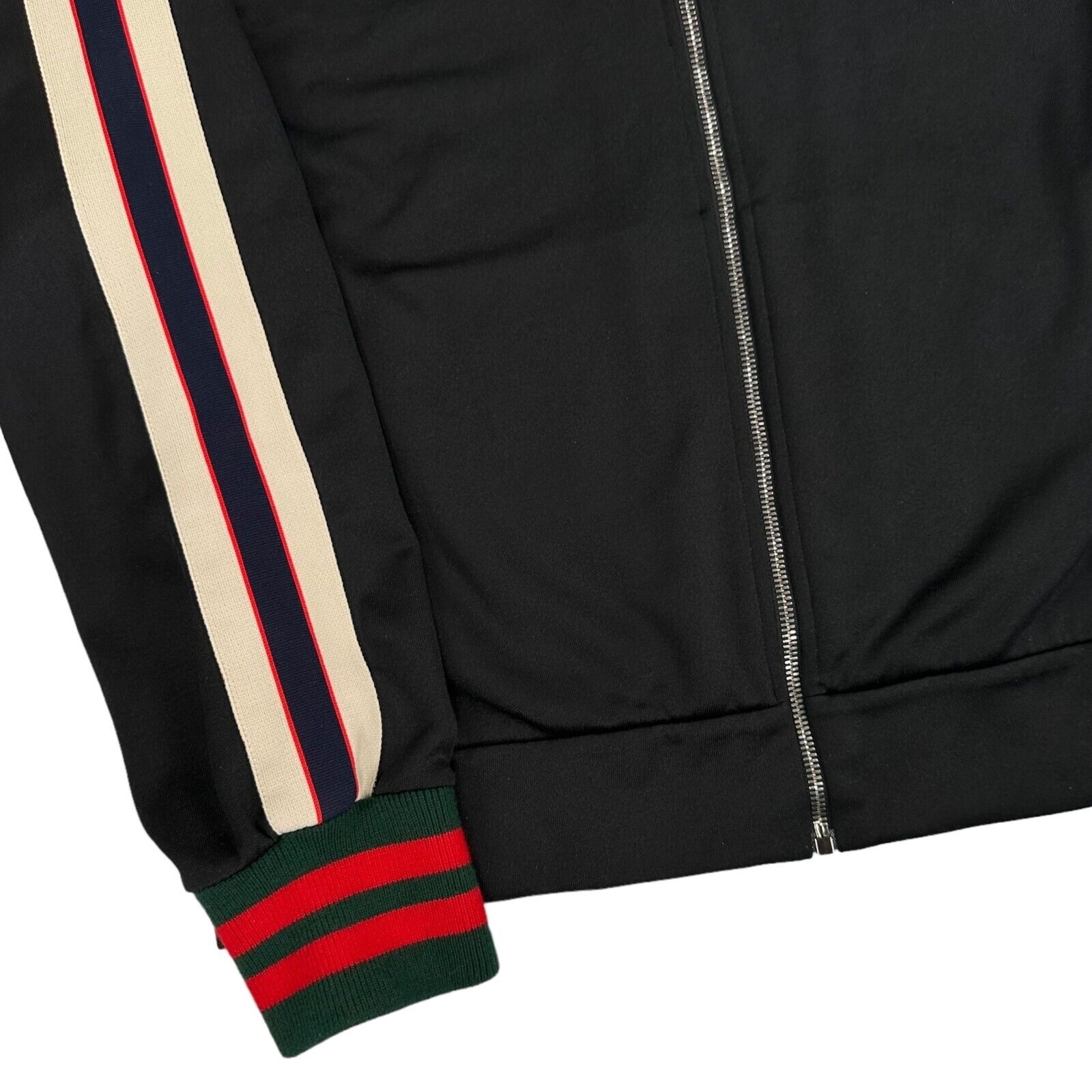 Gucci Size L Black Track Jacket Sleeve Logo Embroidered Zip Up Taped Windbreaker