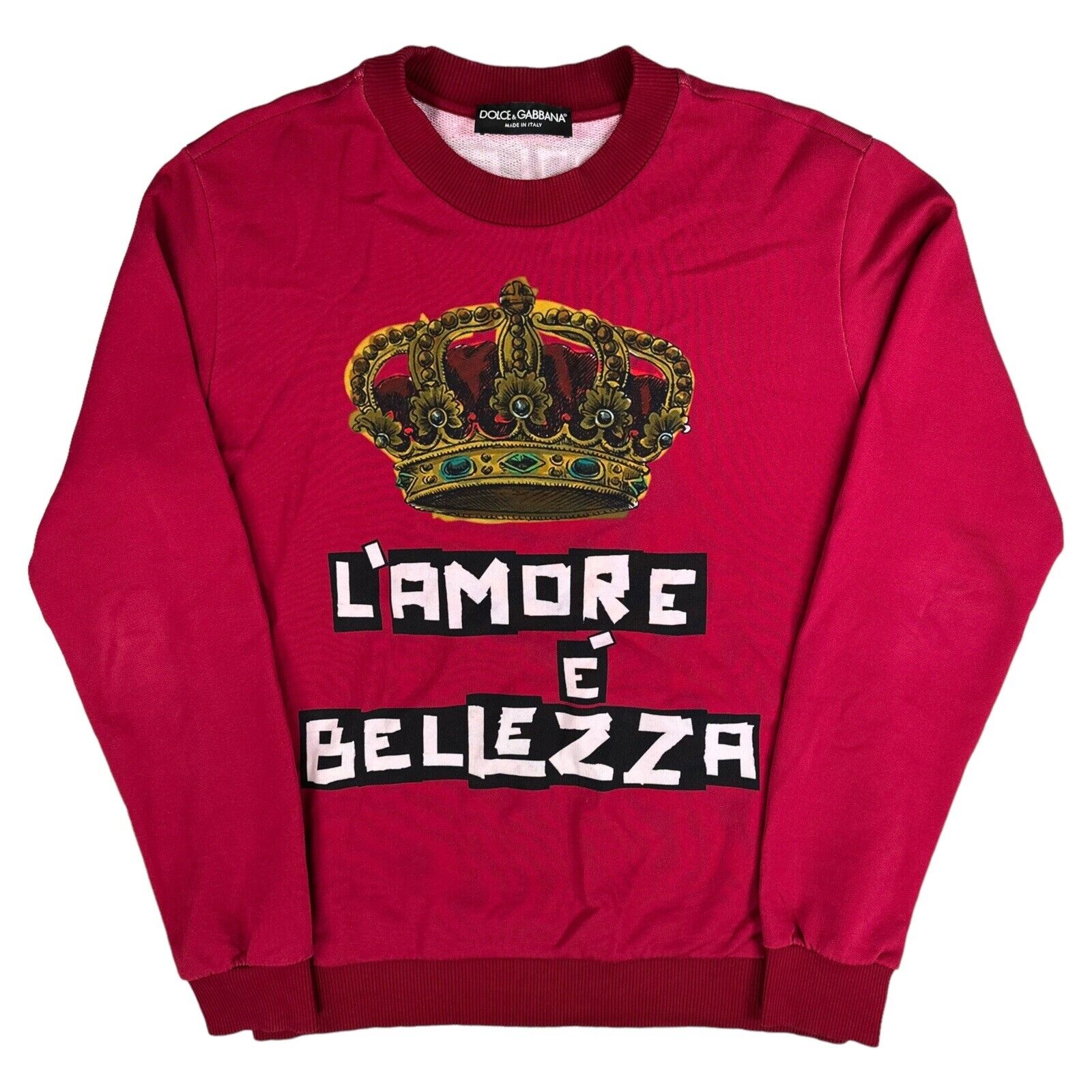 Dolce & Gabbana Size S Sweatshirt Red Crown L’Amore É Bellezza Logo Crewneck