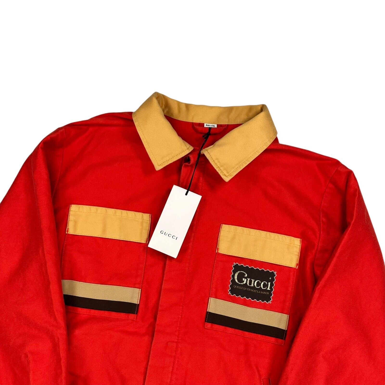 Gucci Size S Jacket Deep Orange Orgasmique Block Logo Striped Yellow Detailing