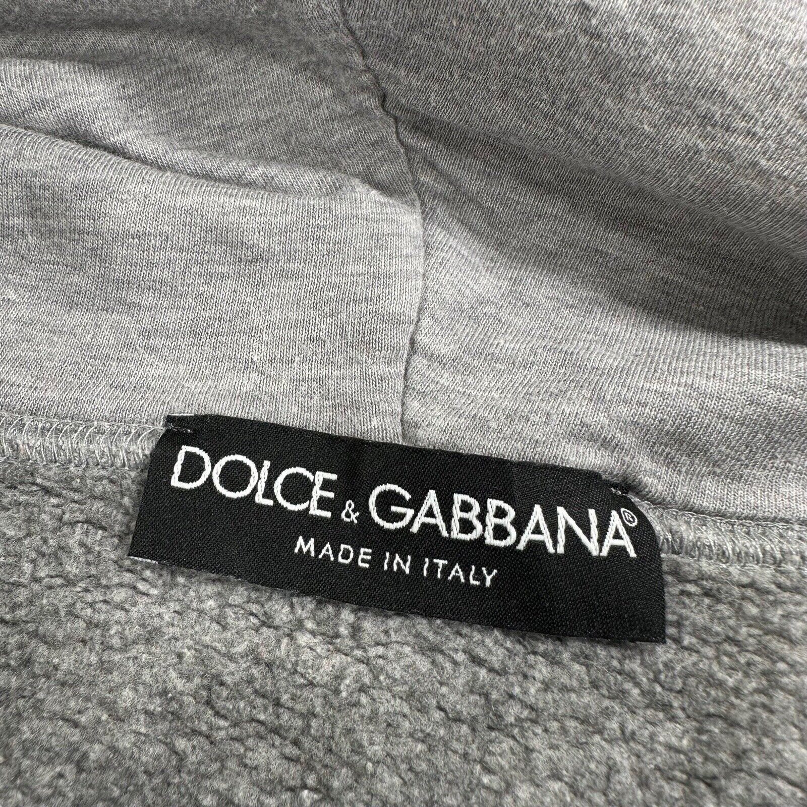 Dolce & Gabbana Size S Sweatshirt Grey Paradiso Velvet Logo Hoodie Embroidered