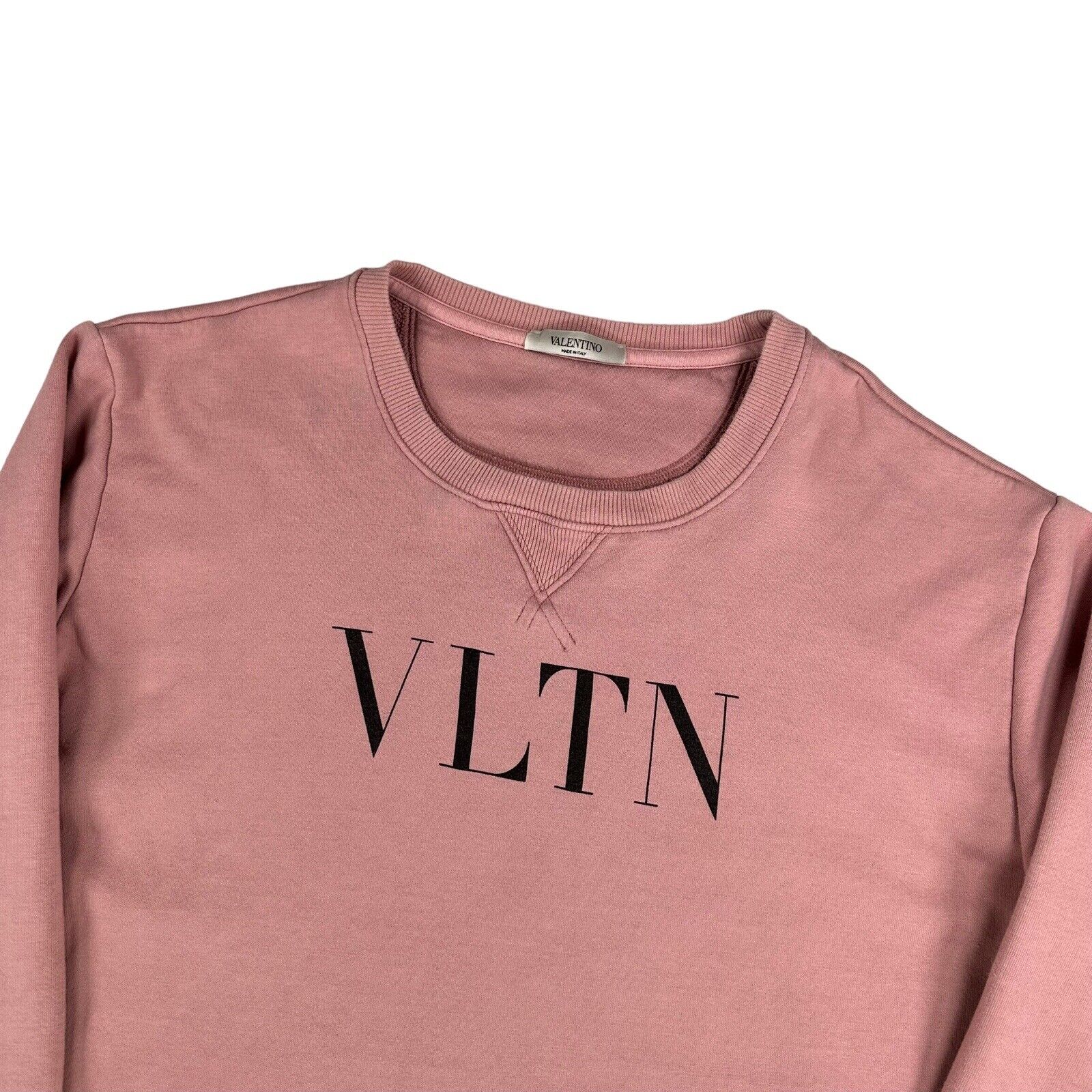 Valentino Size XL Sweatshirt Salmon Pink VLTN Logo Round Neck Graphic Print Pull