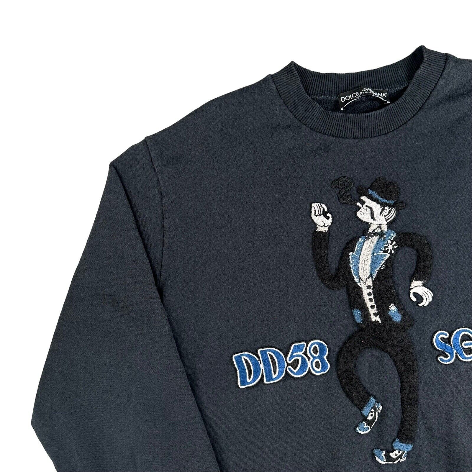 Dolce & Gabbana Size XL Sweatshirt Navy DG Man Dancing Man Logo Crewneck