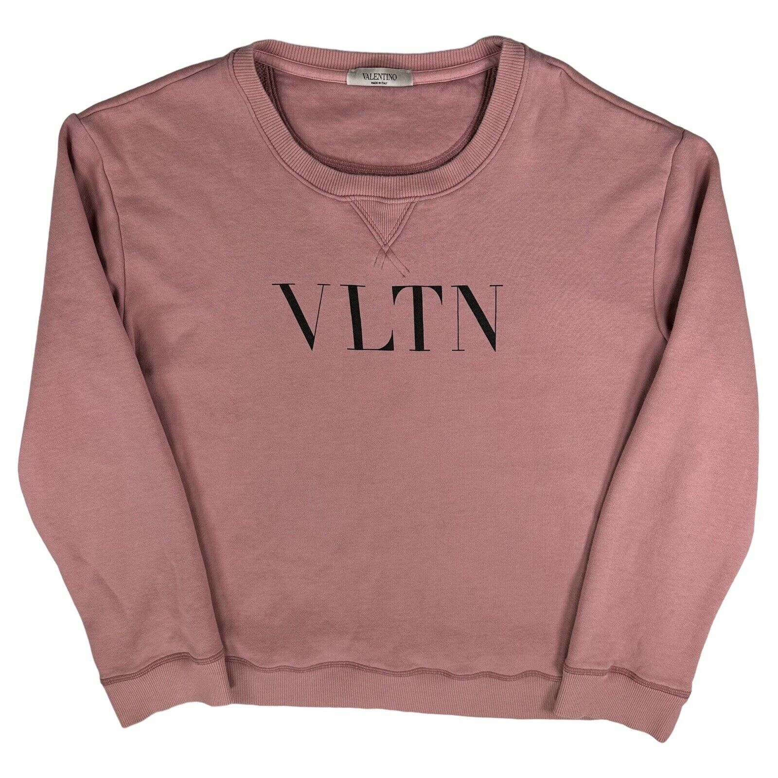 Valentino Size XL Sweatshirt Salmon Pink VLTN Logo Round Neck Graphic Print Pull