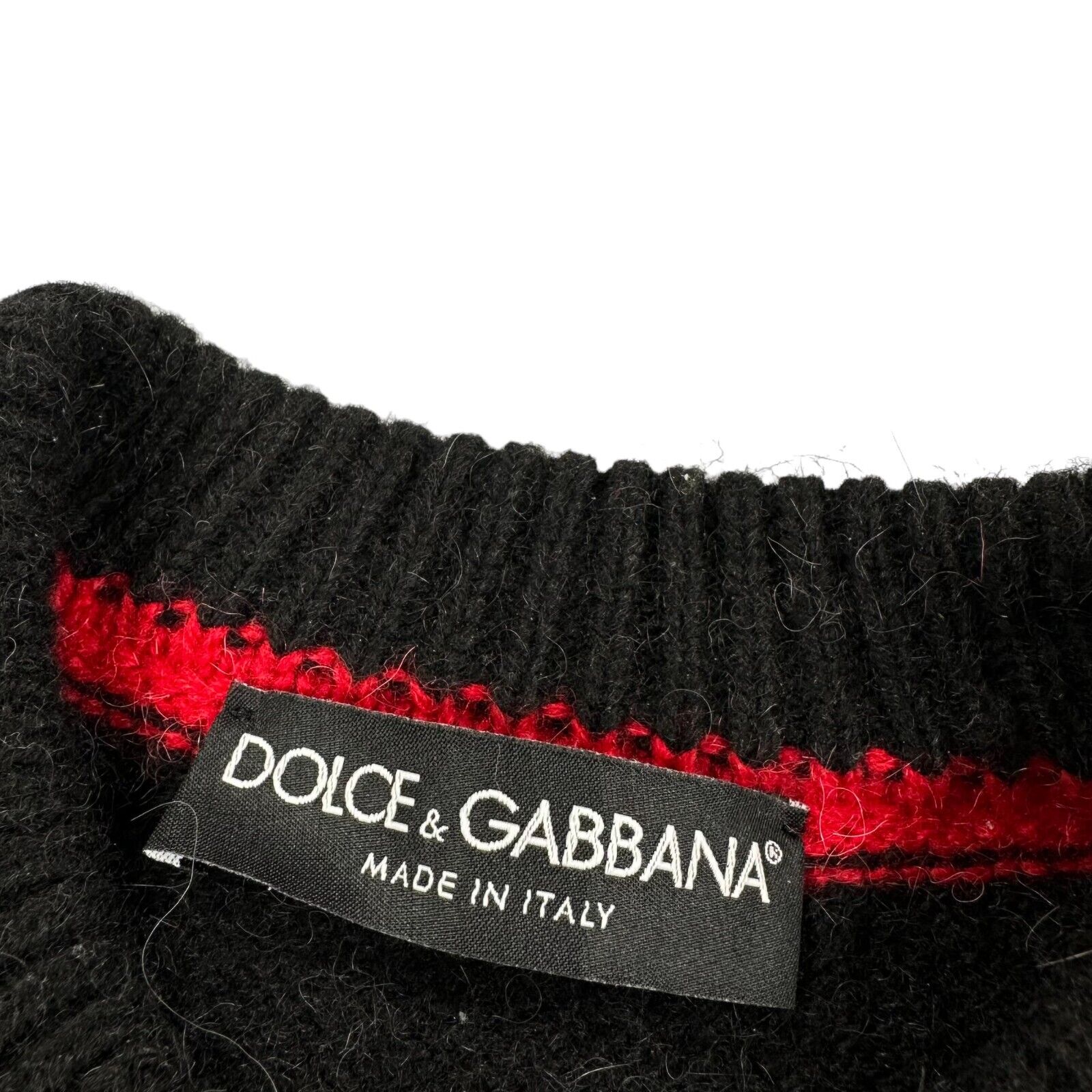 Dolce & Gabbana Size M Wool Jumper Black Red DG King Crown Logo Pullover Sweater