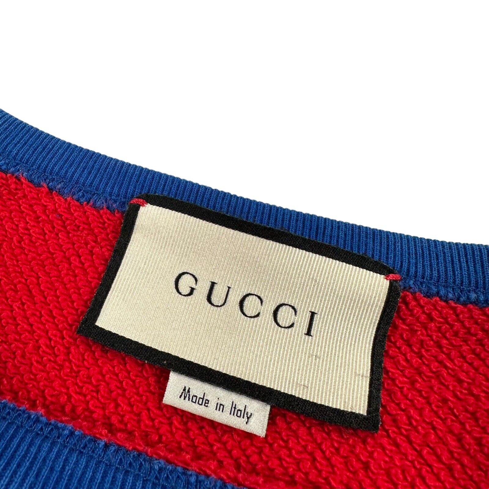 Gucci Size S Sweatshirt Red Blue Cotton Jersey Logo Print Pullover Crewneck