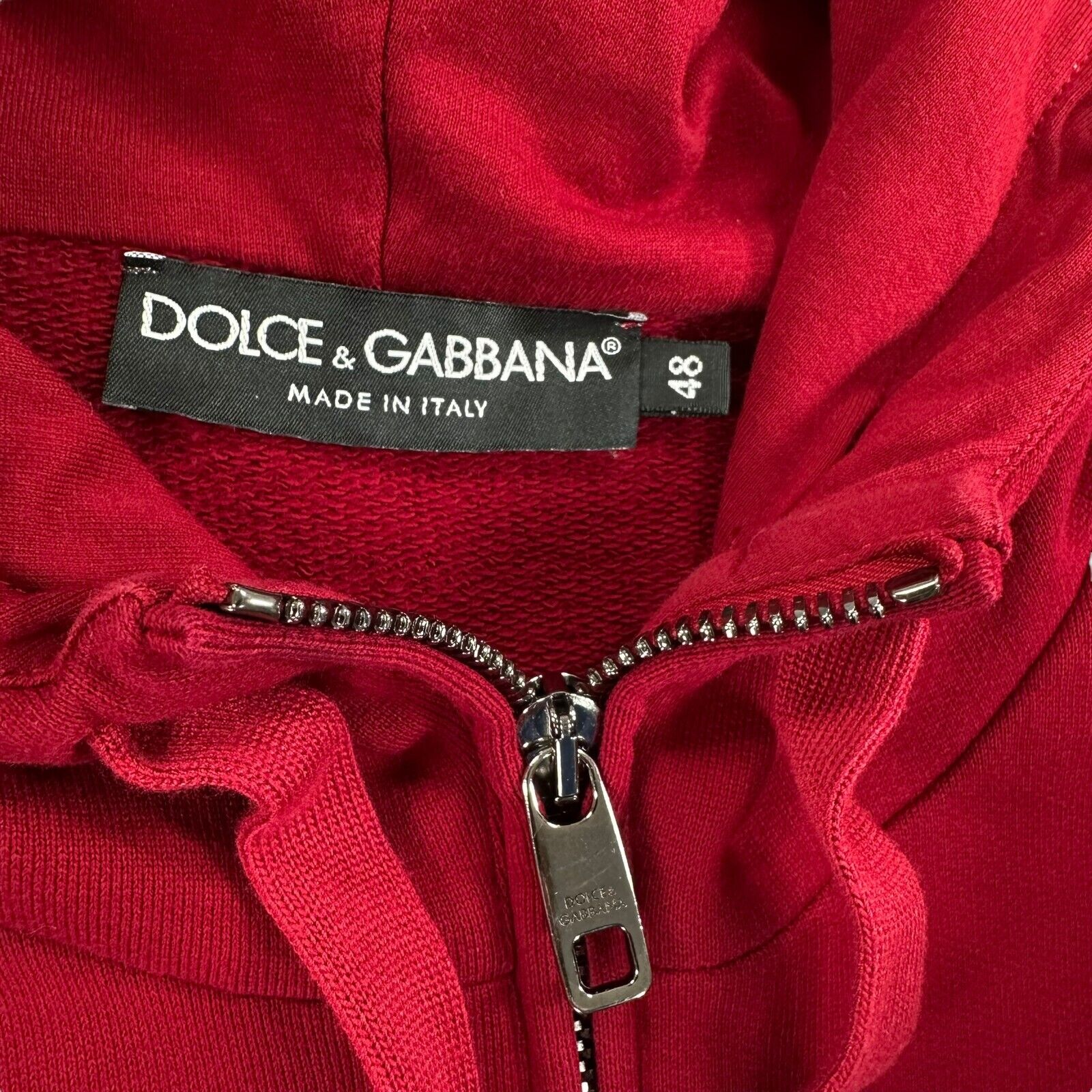 Dolce & Gabbana Size M Red Zip Up Plaque Logo Track Jacket Hooded DG Logo Pull