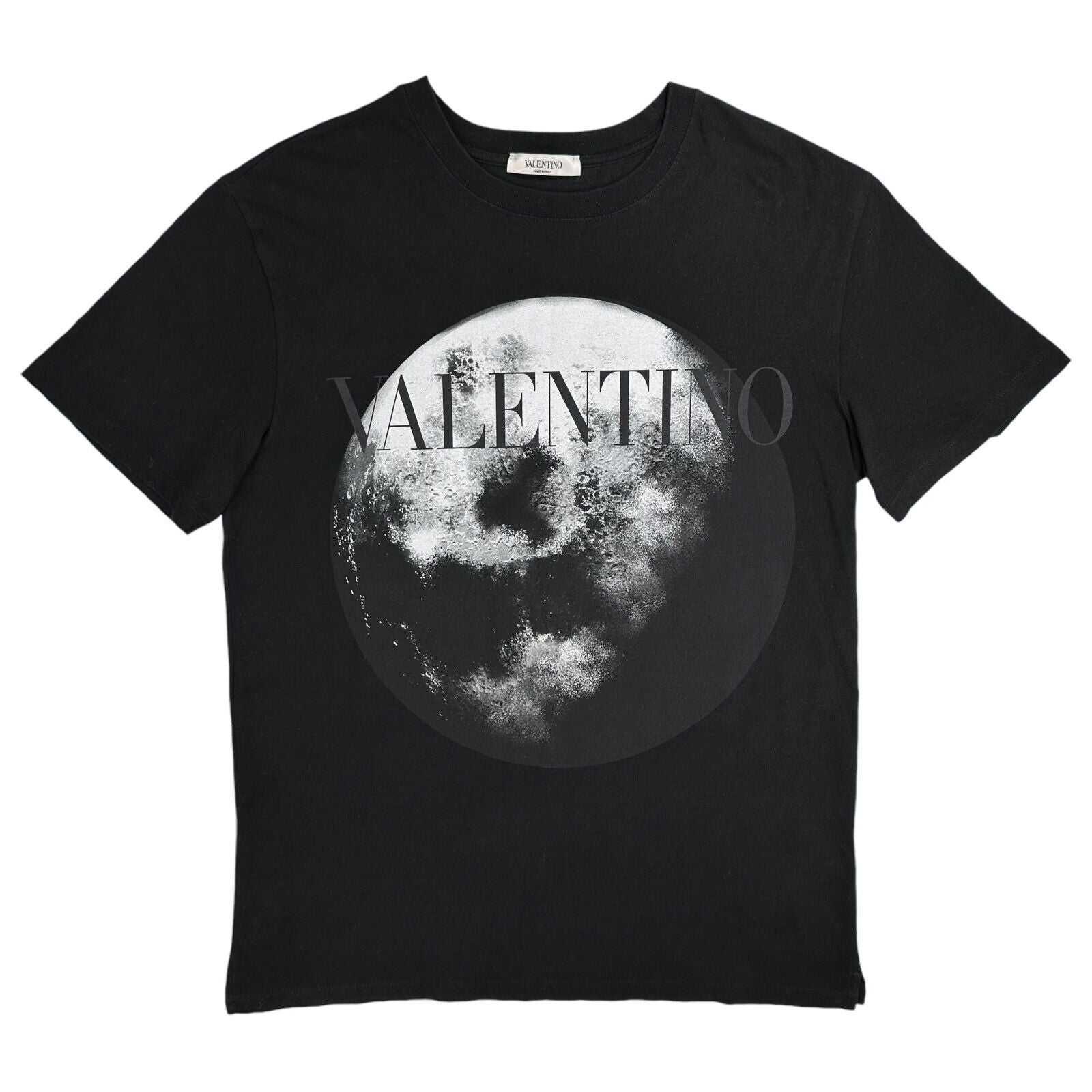 Valentino Size M T-Shirt Black Moon Chest Logo Graphic Print Crew Cotton Tee