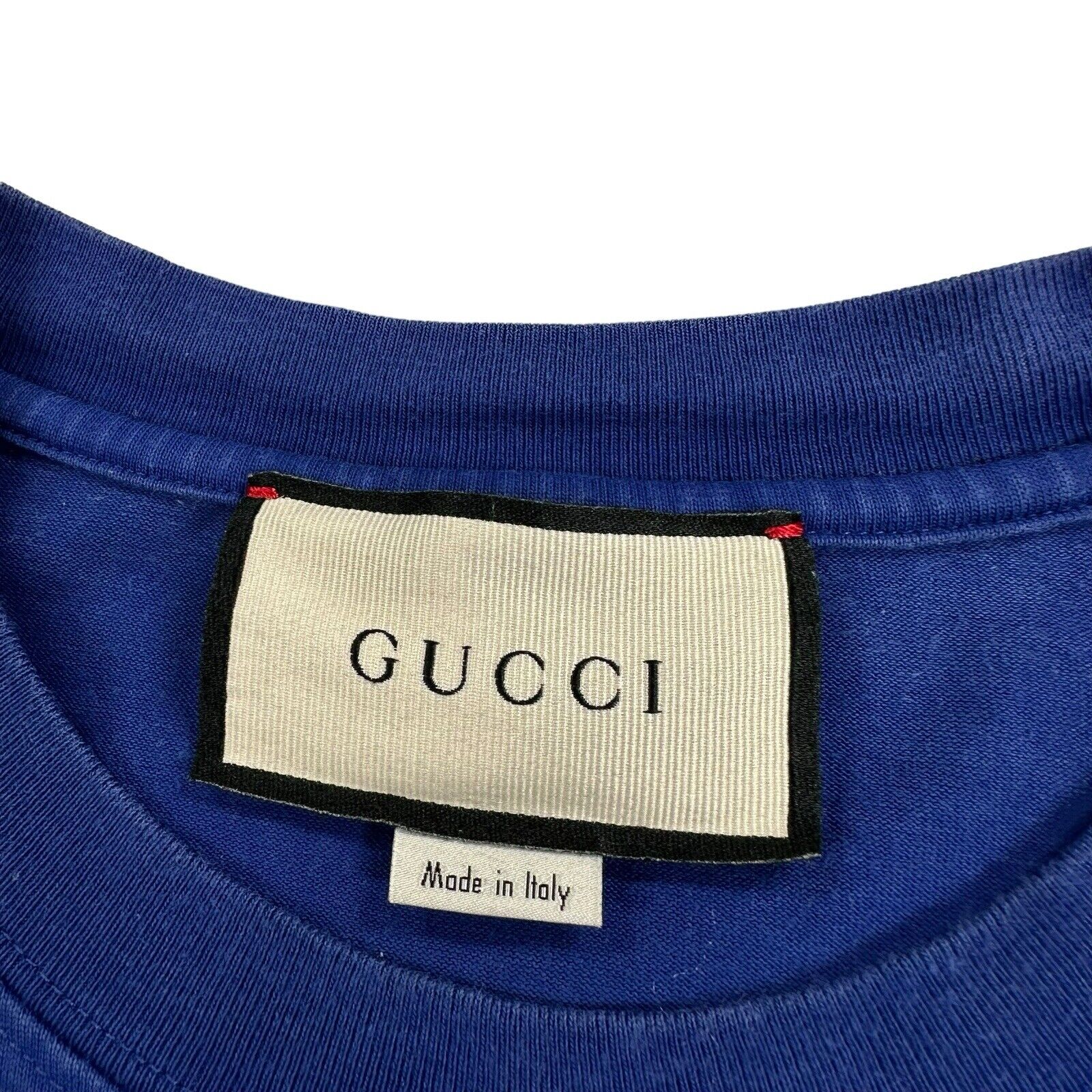 Gucci Size M T-Shirt Deep Blue Vertical Logo Heavyweight Crewneck Cotton Tee